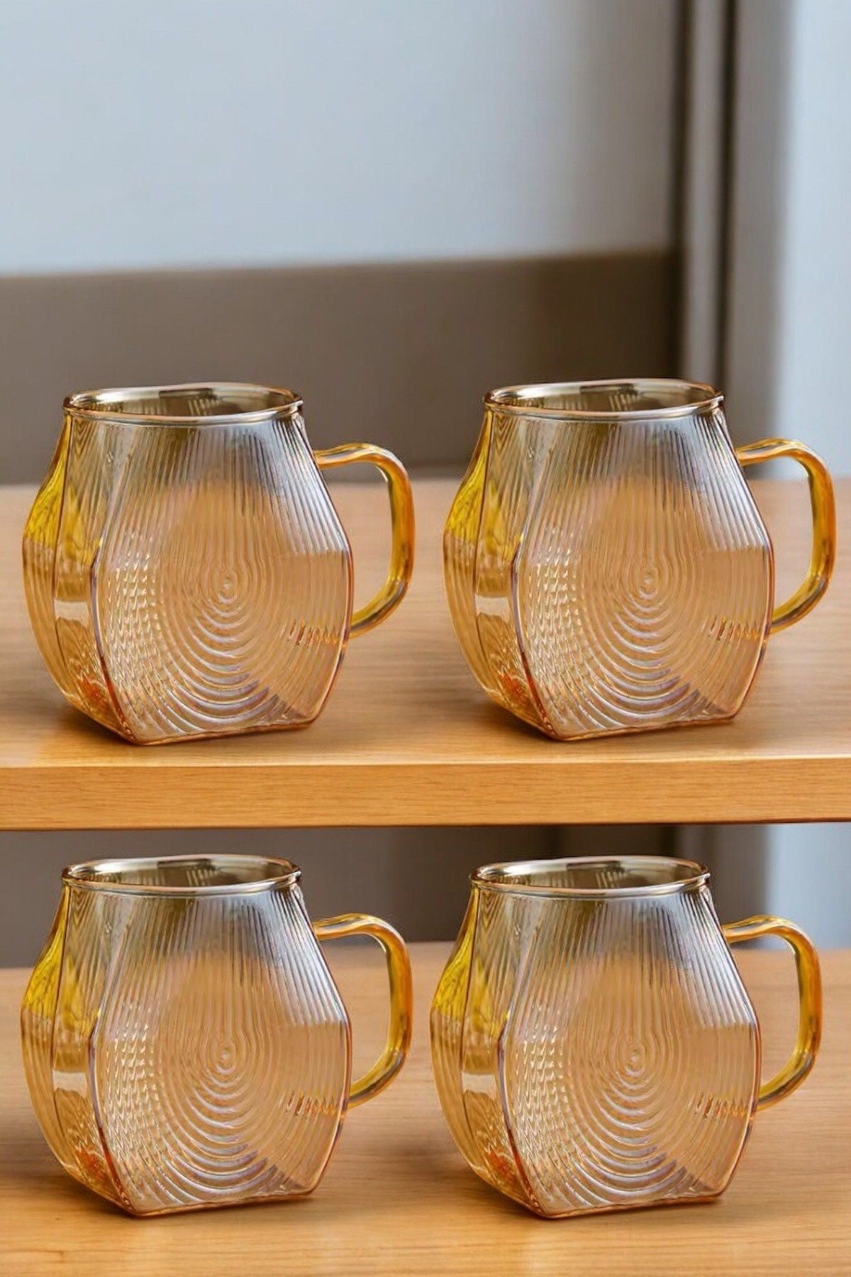 morponi Borosilikat Cam Amber Salyangoz Desenli Bardak 4 Adet 300 ML