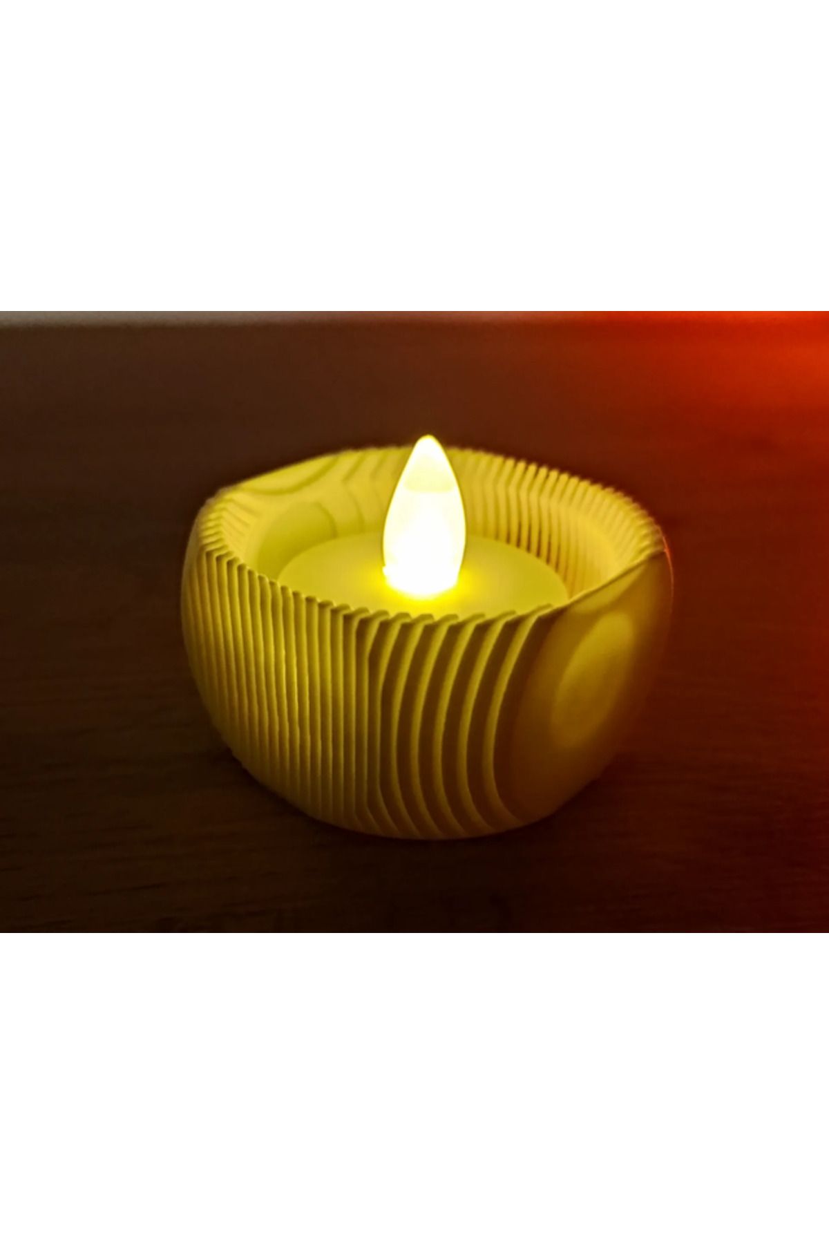 TSC Mini Şamdan Mumluk Decor Mum Dahil Ahşap Renk Masa Dekor