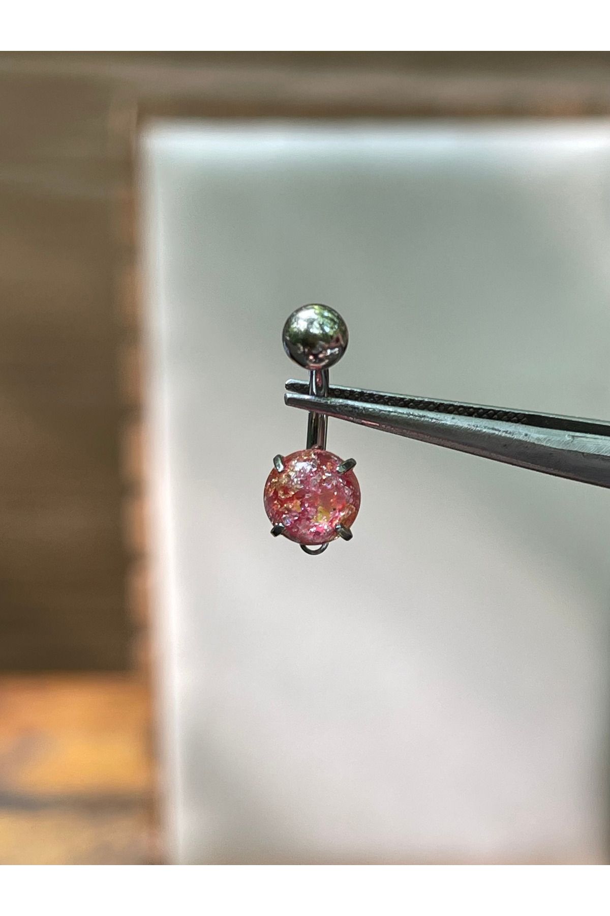 Rupen Kraft 316 L Cerrahi Çelik Opal Fuşya Gümüş Renginde Göbek Piercingi