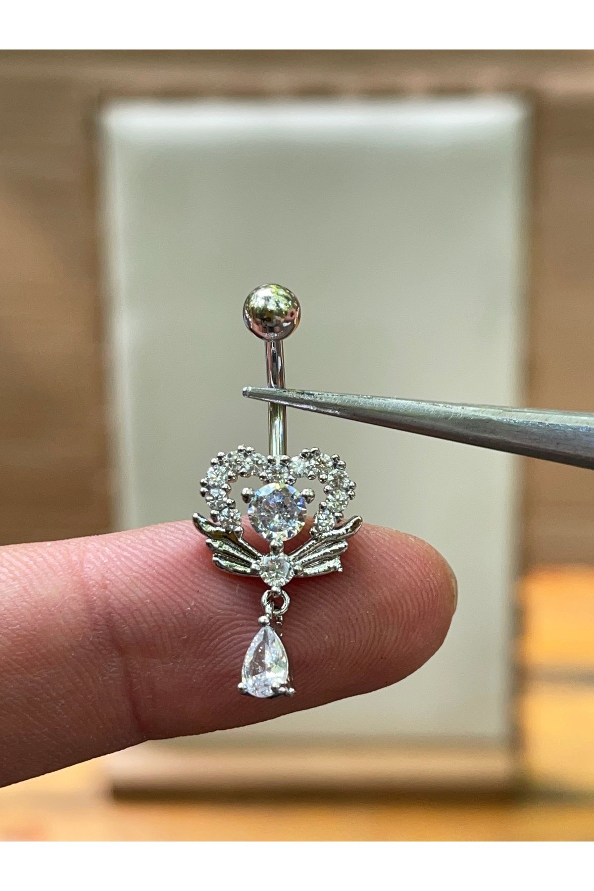 Rupen Kraft 316 L Cerrahi Çelik Kanatlı Kalp Modeli Zirkon Taşlı Göbek Piercing,