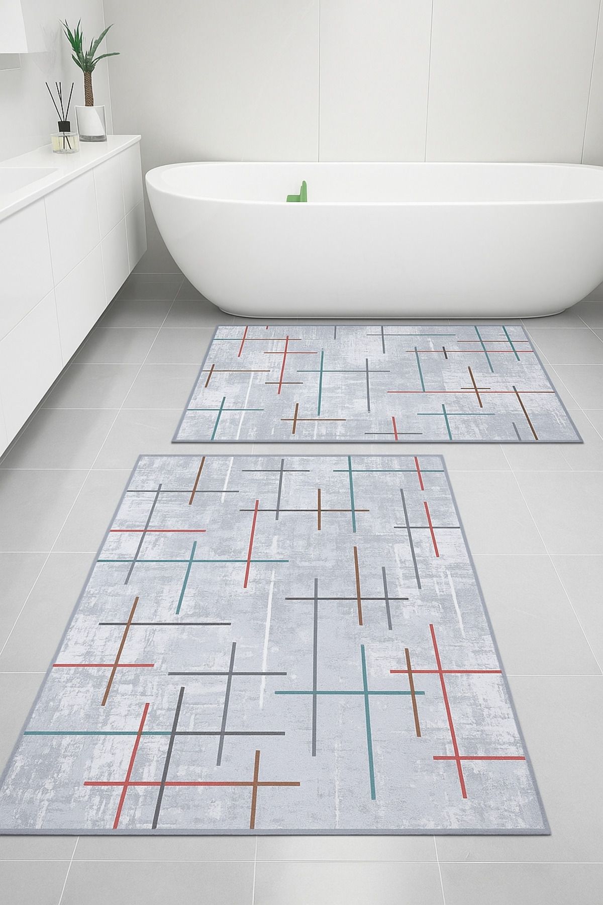 Formeya Kaymaz Taban Yıkanabilir 2'li Set Banyo Halısı Banyo Paspası Klozet Takımı 60 x 100 / 50 x 80cm