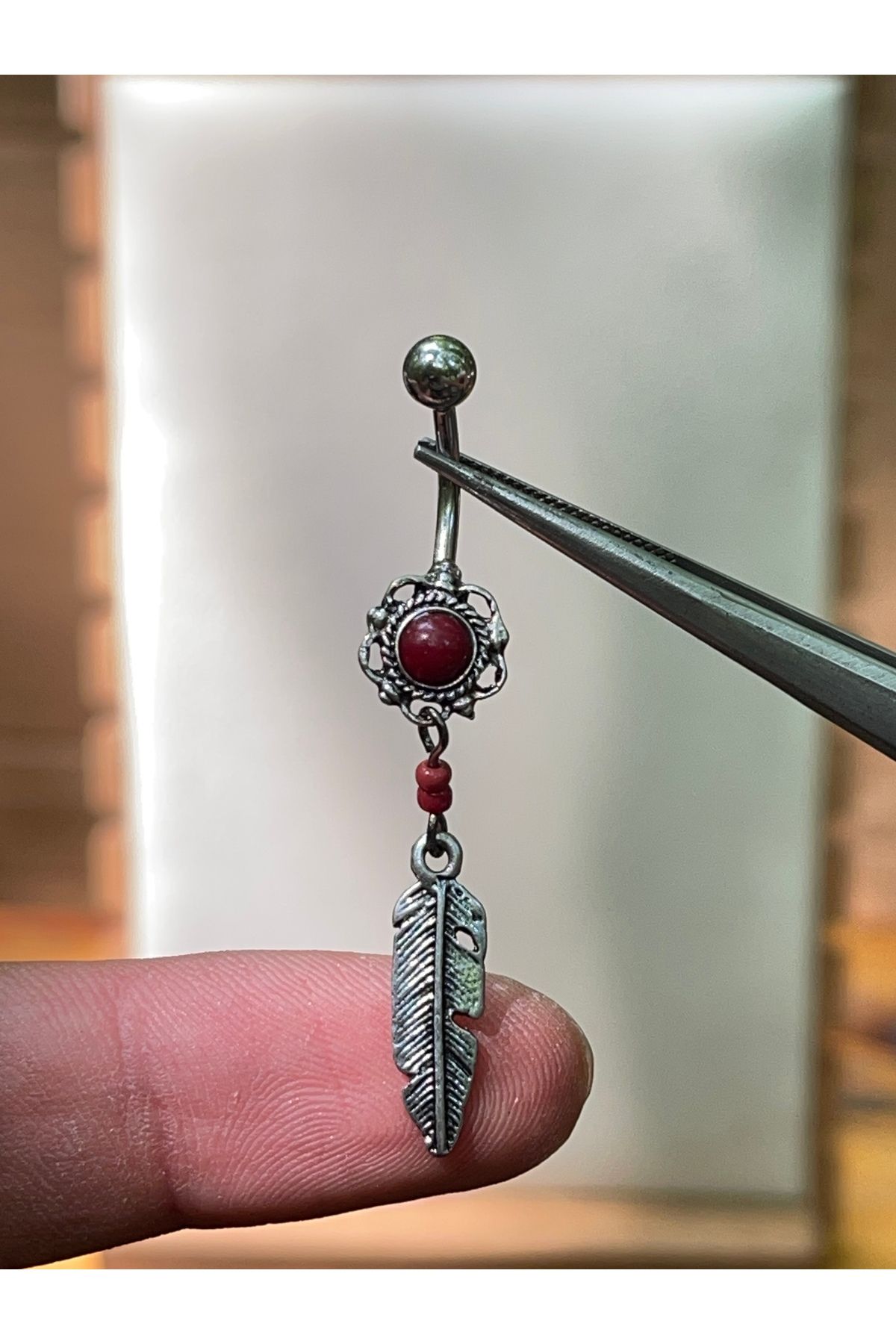 Rupen Kraft 316 L Cerrahi Çelik Etnik Model Tek Yaprak Sallantılı Göbek Piercingi