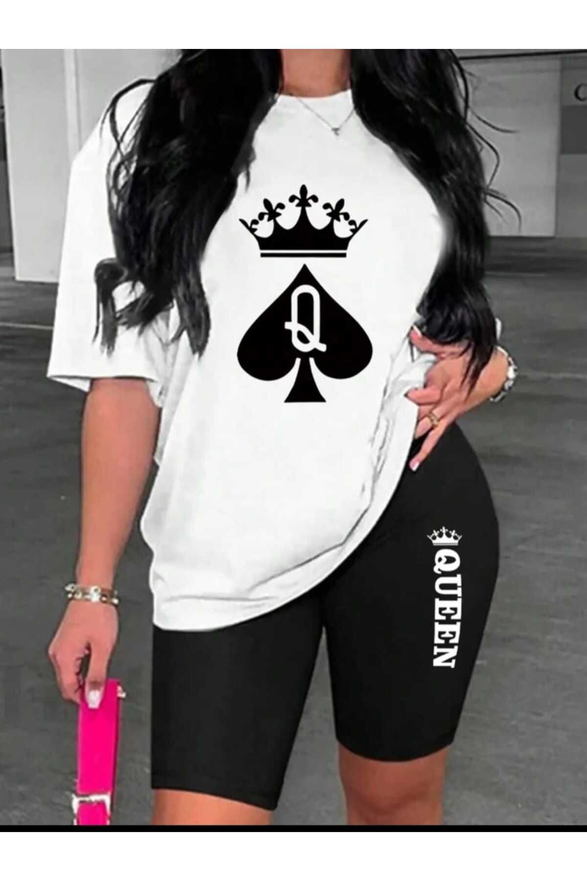WOODROFFE Alt-Üst Baskılı Kısa Tayt Oversize Salaş Boyfriend T-shirt Takım