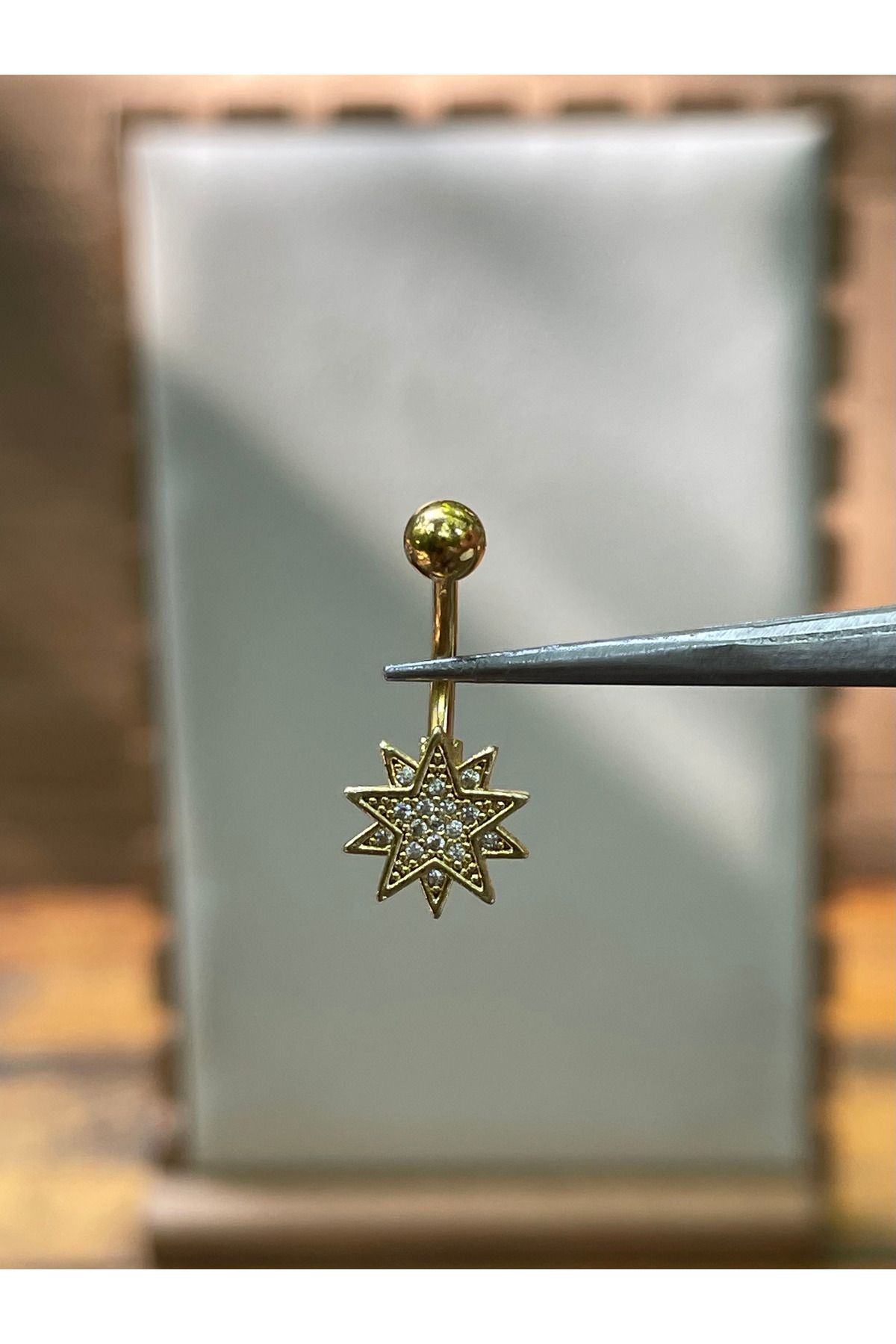 Rupen Kraft 316 L Cerrahi Çelik Güneş Modeli Zirkon Taşlı Göbek Piercingi
