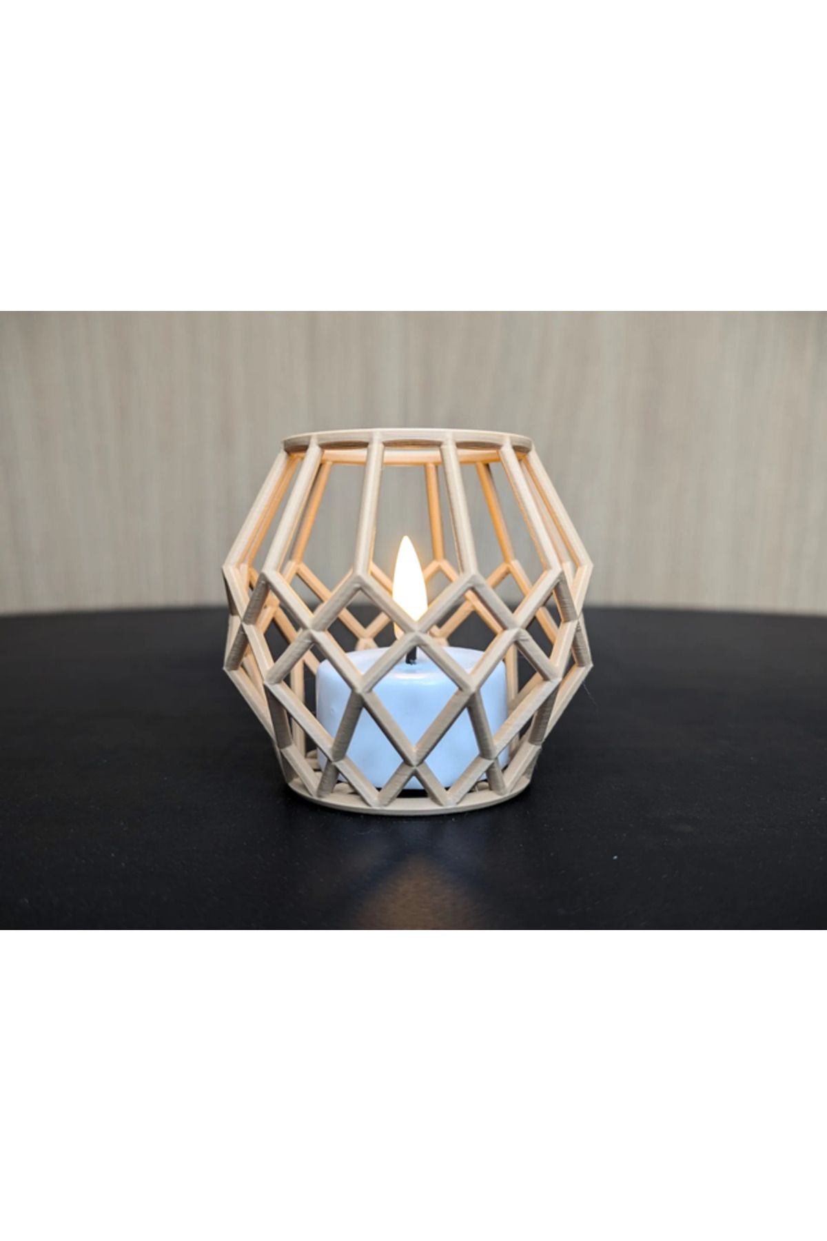 TSC Geometrik Ahşap Doğal Pla Bakı Mumluk Şamdan Mum Led