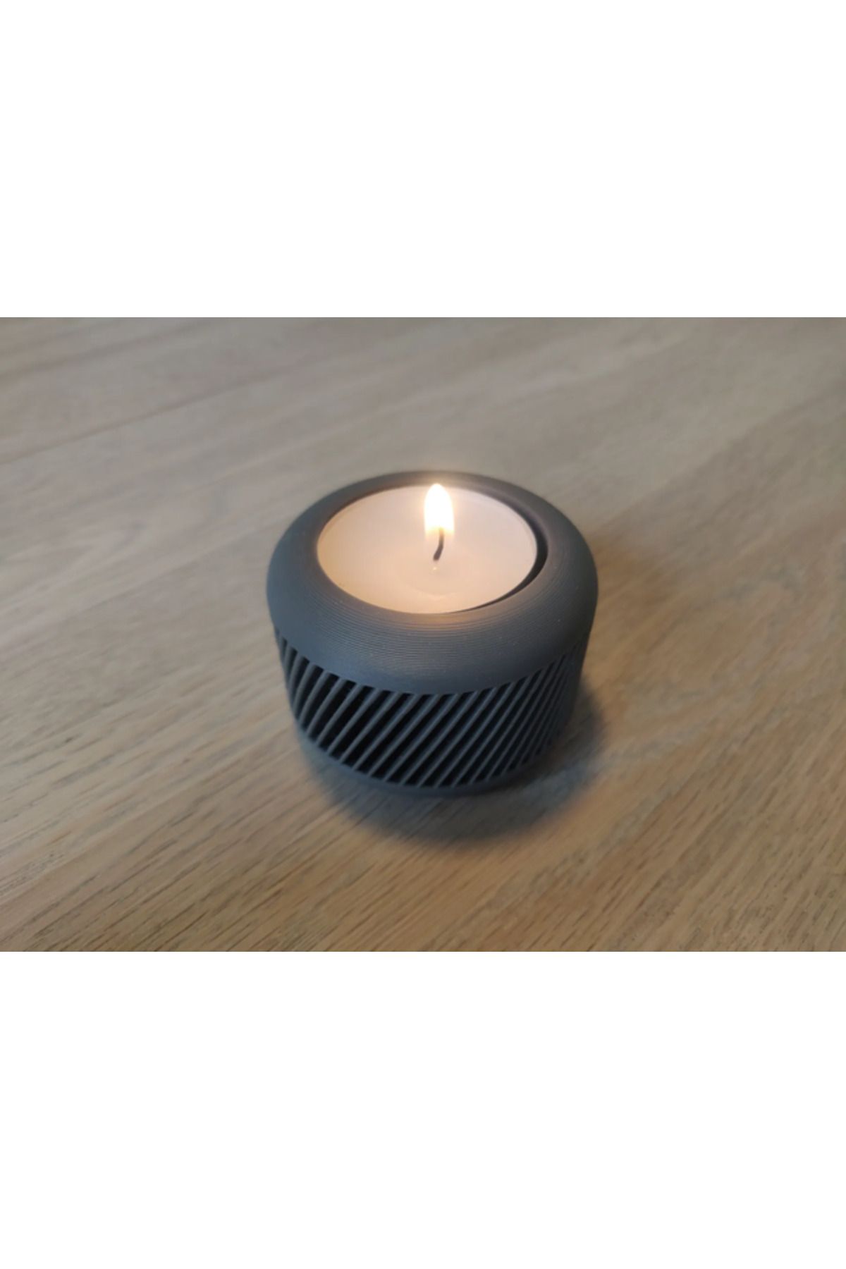 TSC Mini Şamdan Mumluk Decor Mum Dahil Gri Renk Masa Dekor