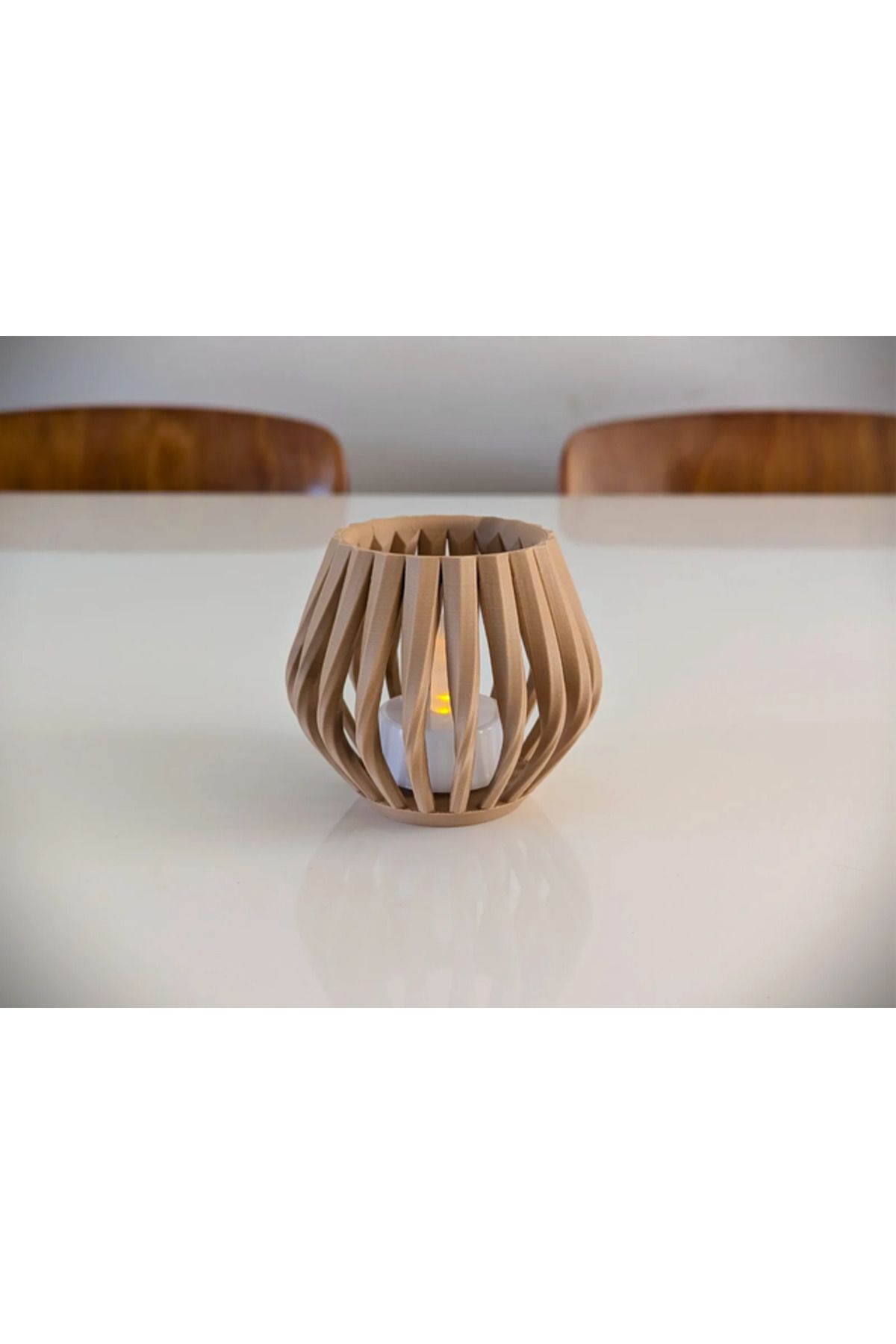 TSC Modern Tea Light Mum Led Lamba Ampul Ahşap Renk Mumluk Şamdan Led