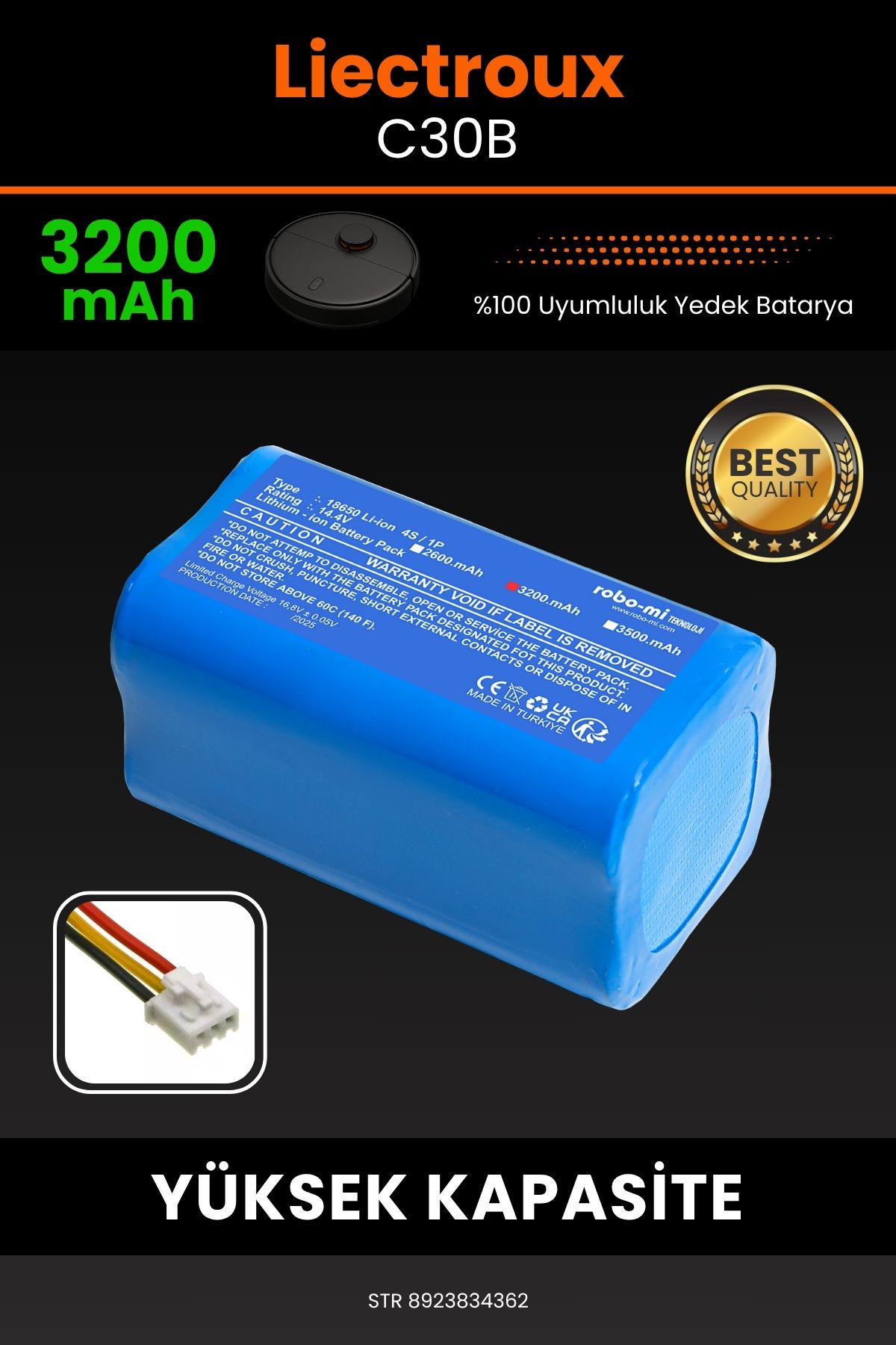robo-mi Liectroux C30B 3200mAh Robot Süpürge Bataryası - Sertifikalı Güvenlik, Gerçek Kapasite