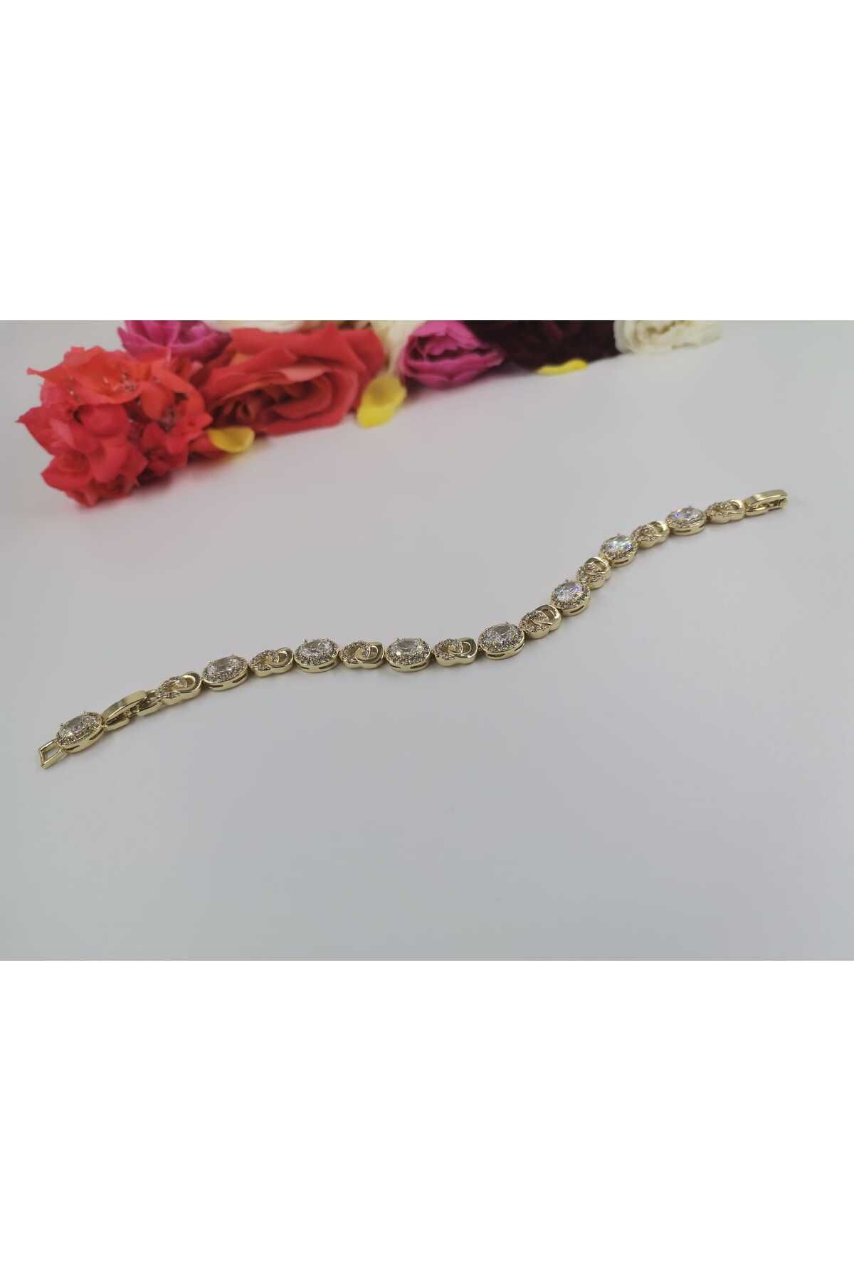 Wibex accessory 14.K Altın Kaplama Zirkon Ve Kristal Taşlı Bileklikler (NOT) Ürünlerin 2.CM Daraltması Mevcut