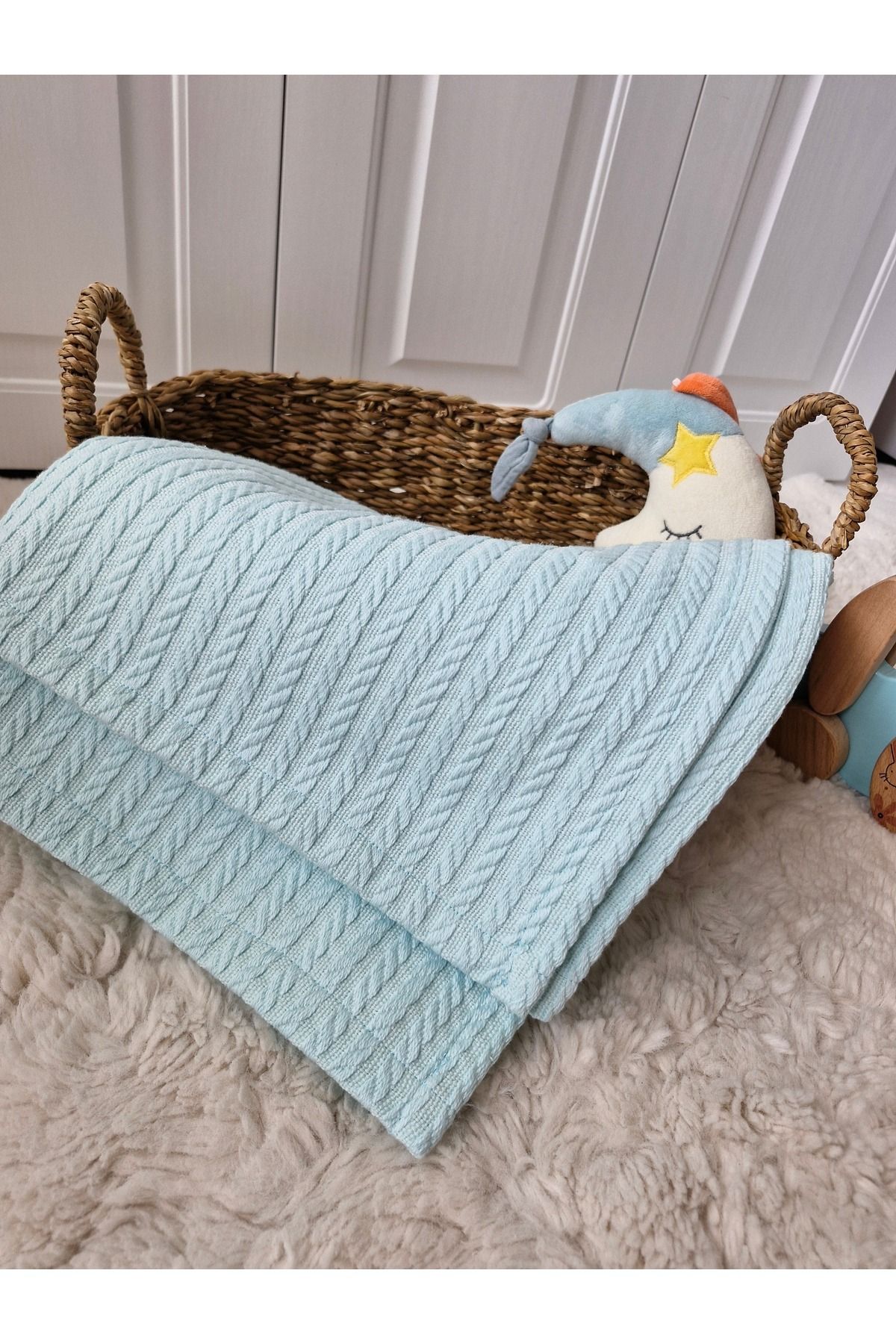 AYZEN HOME %100 Organik Pamuk Örgü Pike Bebek & Çocuk Battaniyesi Kundak Örtü 110x110cm
