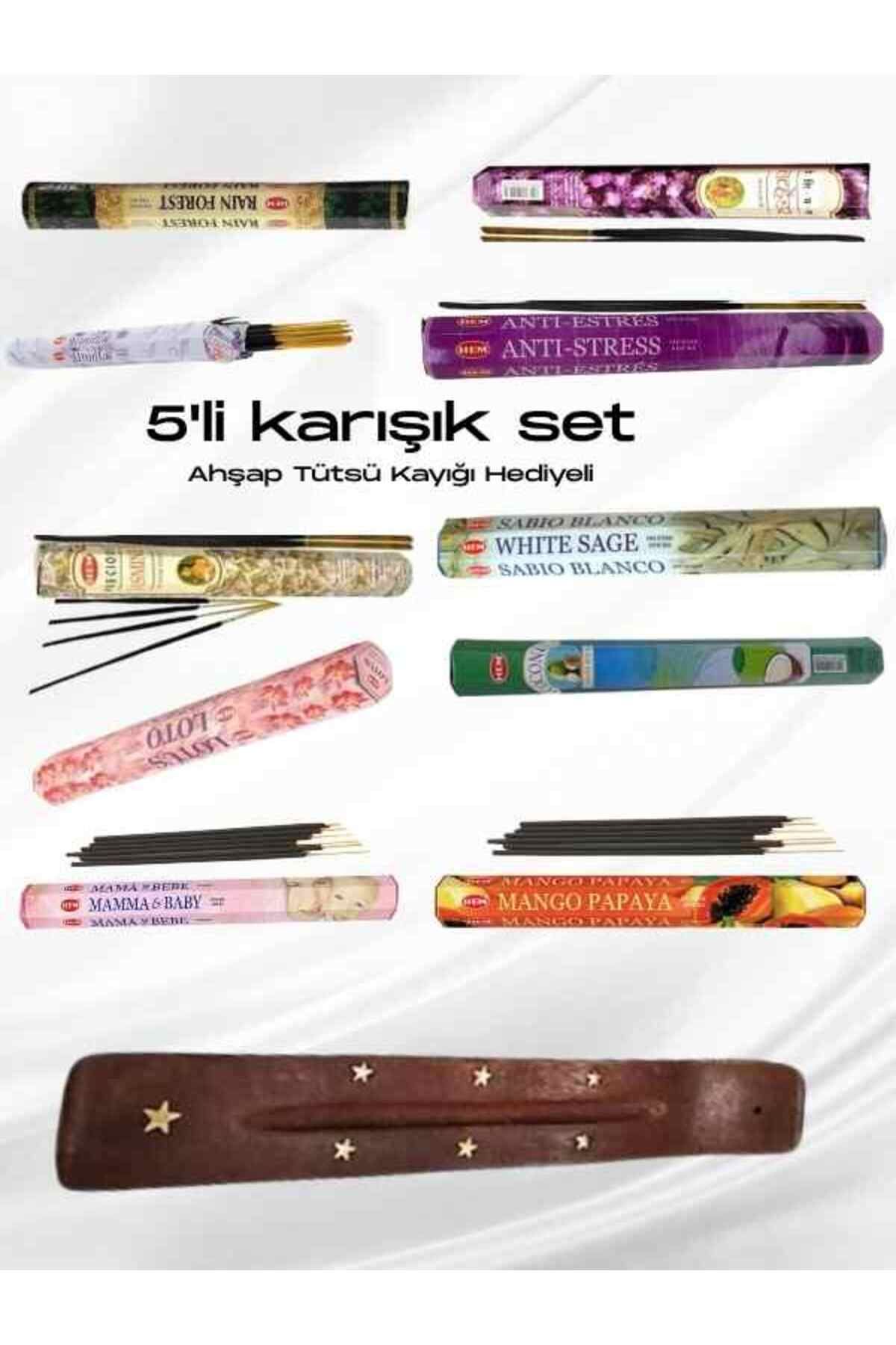 dr baharat 5’li Premium Karışık Doğal Tütsü Seti - Ahşap tütsülük hediyeli 10 Model karışık gönderilecektir