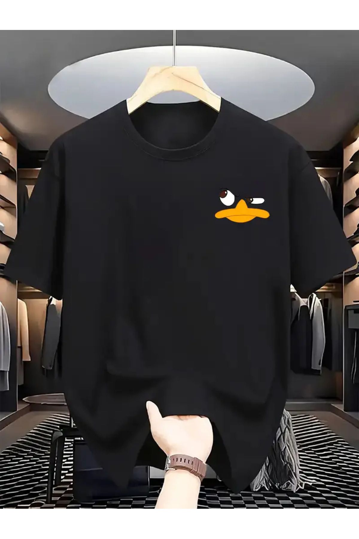AEMİ Unisex Duck Baskılı Oversize Bisiklet Yaka T-shirt