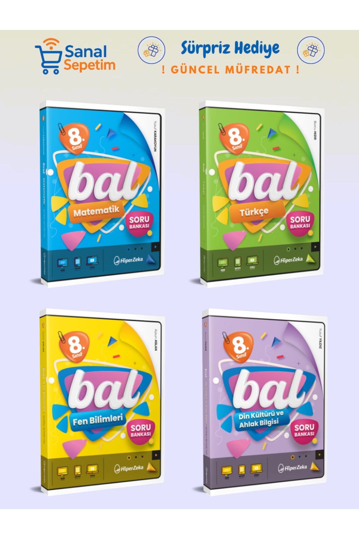 hiper zeka 8. Sınıf BAL Matematik - Türkçe - Fen Bilimleri - Din Kültürü ve Ahlak Bilgisi Soru Bankaları SET