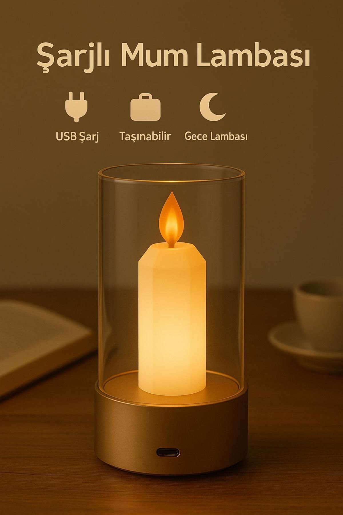 SerenityHaven Modern Şarjlı Mum Masa Lambası