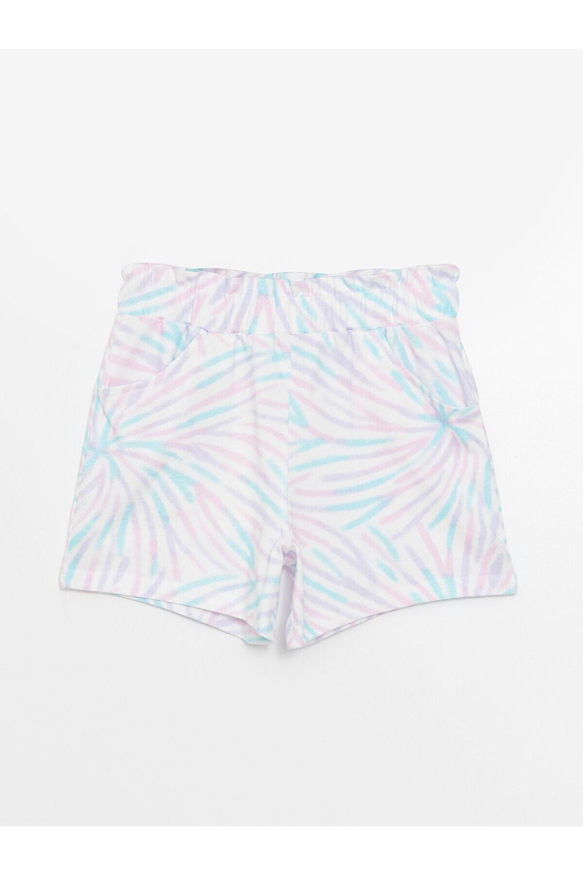 LC Waikiki-Batik Patterned Girl's Shorts with Elastic Waist 3