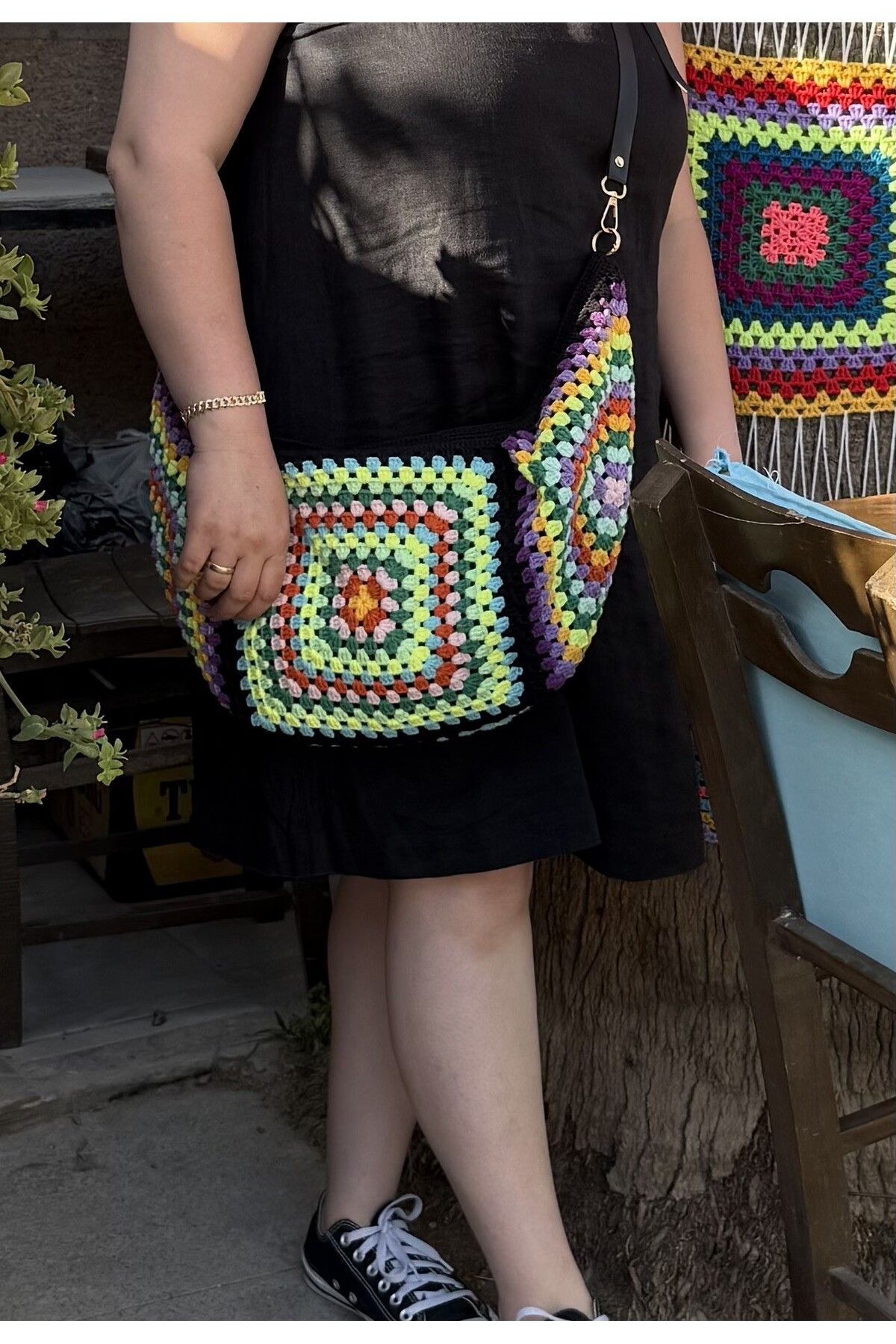 Bunibag Siyah Örgü Çapraz Çanta