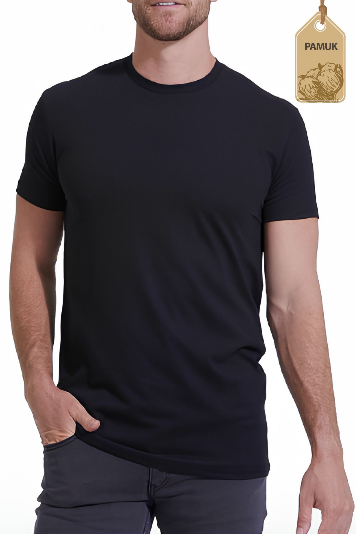 MK Mukko Kids Erkek Yetişkin Basic Tasarım Düz Kısa Kol Tshirt - Pamuk Terletmez Basic Erkek Siyah Tişört