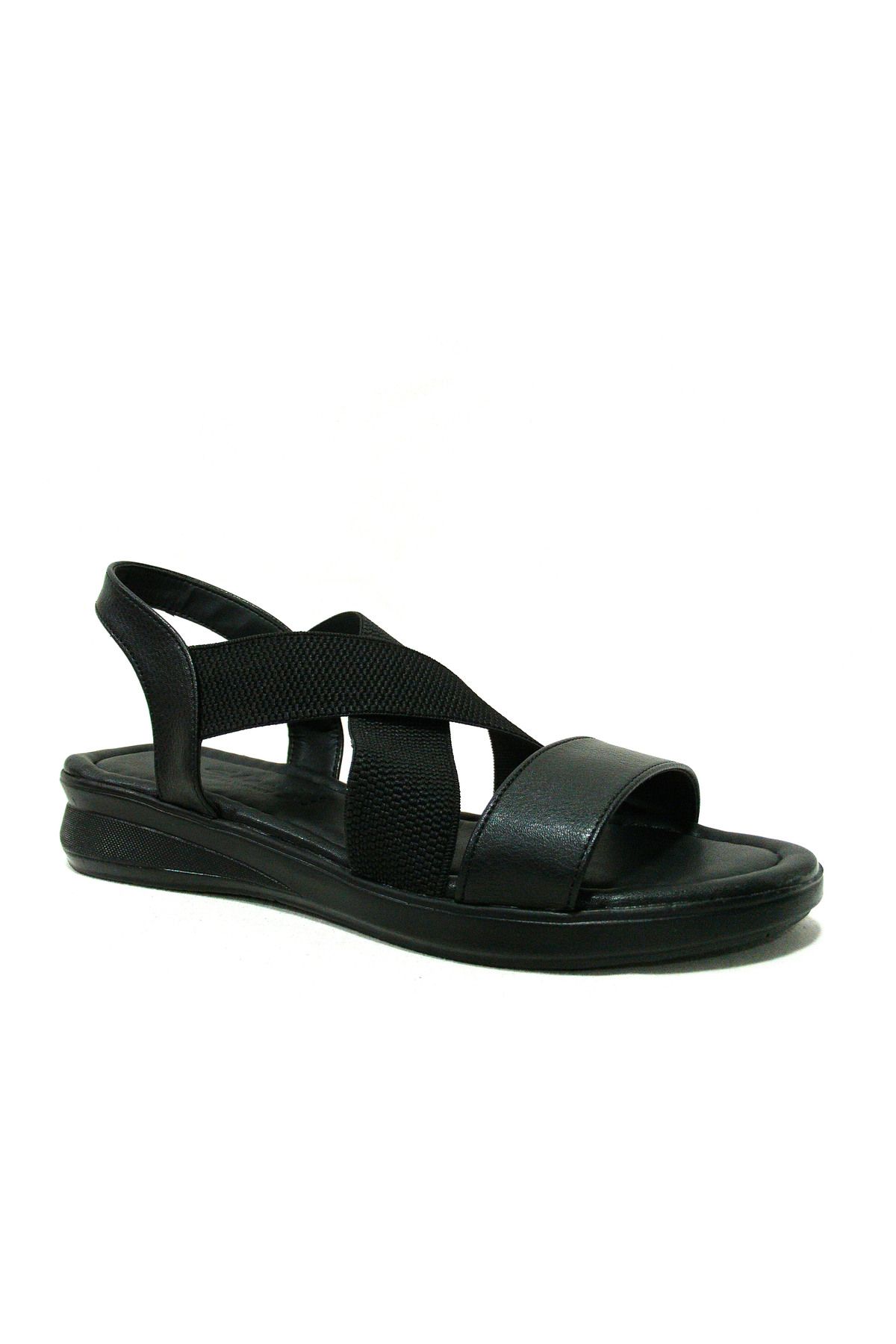 Egelioğlu Siyah Lastik Bantlı Anatomik Comfort Sandalet