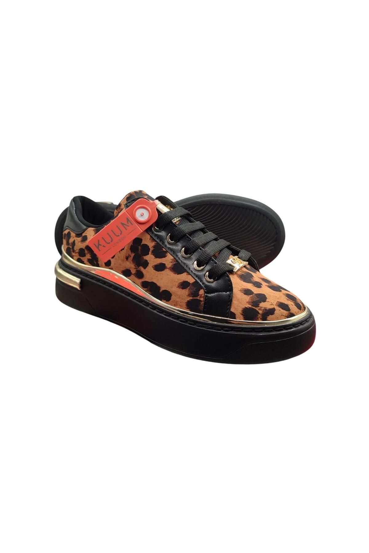 KUUM LONDON Sneakers Kadın Ayakkabı Ortopedik Taban Siyah Leopar Desen