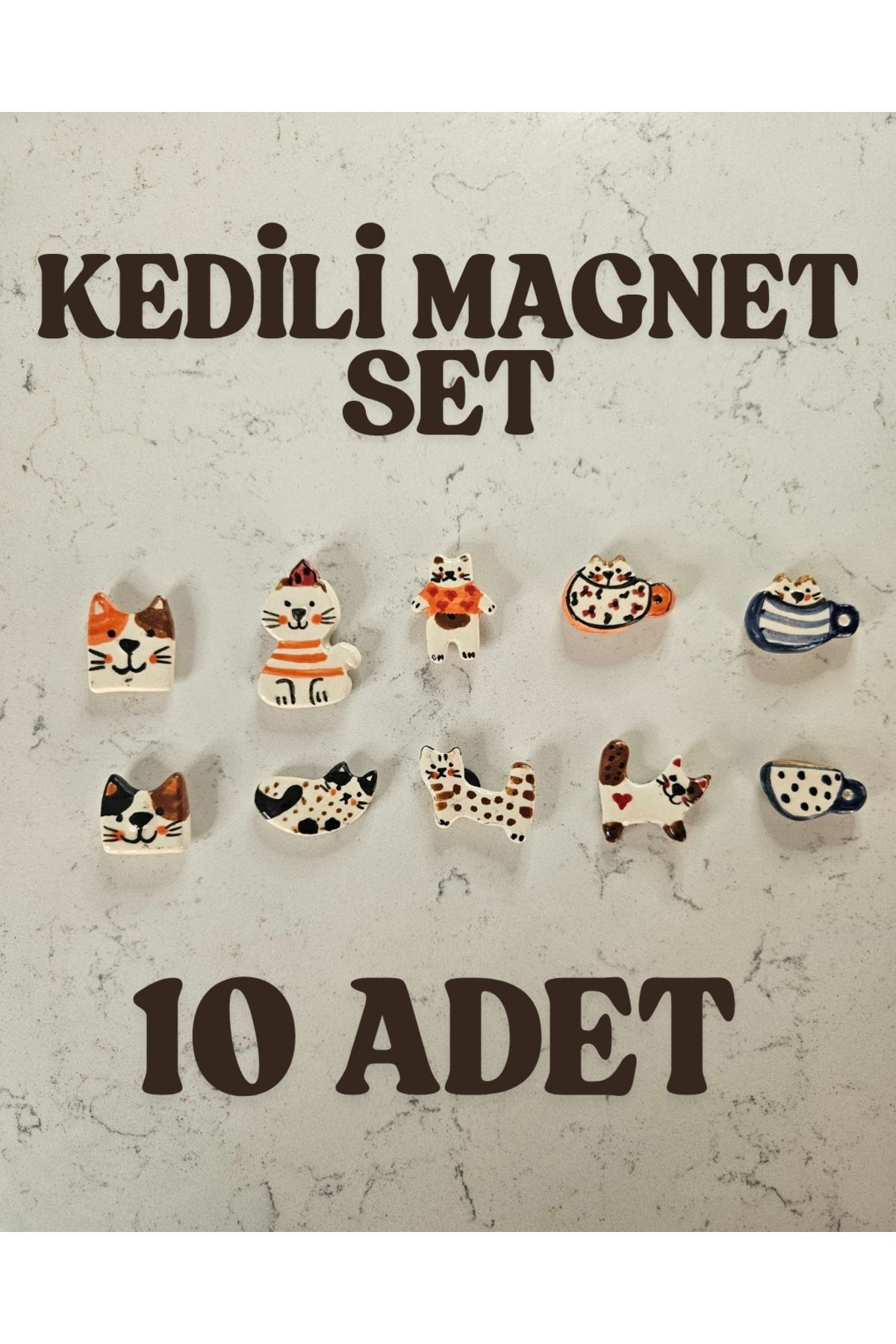 Soli Seramik El yapımı Kedili Seramik Magnet Seti, Kedili Buzdolabı Magneti, Hediyelik Magnet, Kedili Magnet