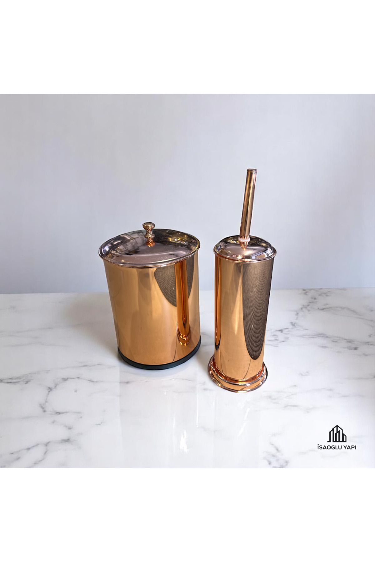 İSAOĞLU YAPI Bakır Kova ve Fırça Seti Premium Metal Vintage Kova Bronz Bakır Set