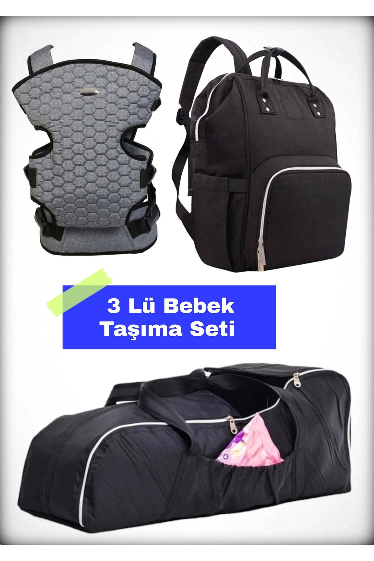 DERİNBEBE 3 Lü Bebek Taşıma Seti En İyi Anne Bebek Çantası Portbebe ve Kanguru Modelleri