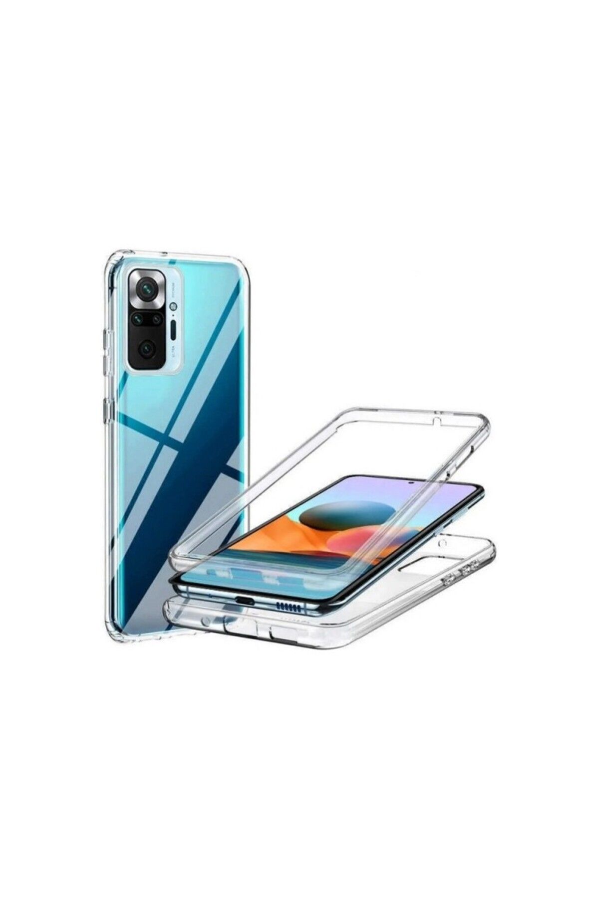 TezMax Xiaomi Note 10 Pro Uyumlu 360° Ön Arka Tam Koruyucu Şeffaf Silikon Full Body Kılıf