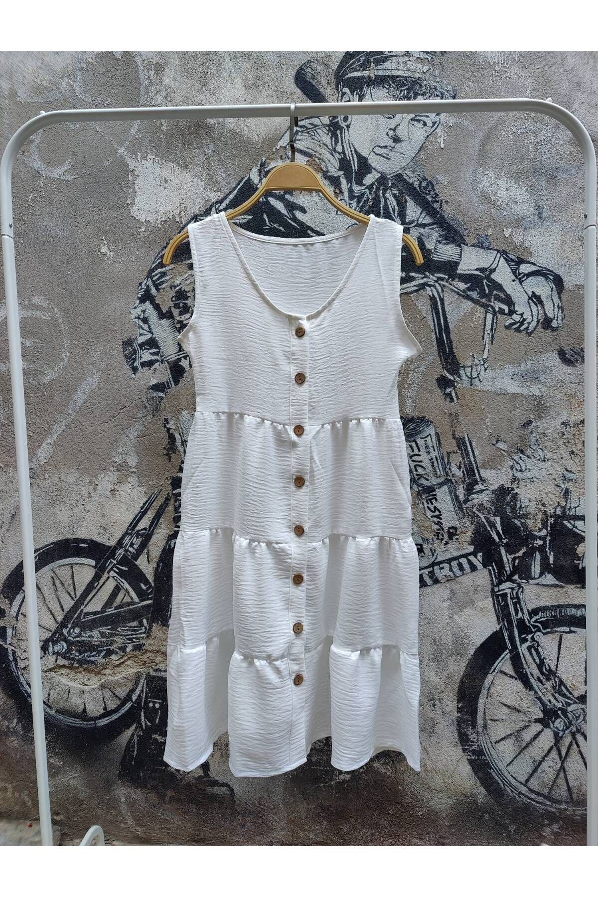 Tuğser Collection DÜĞME DETAYLI KETEN ELBİSE