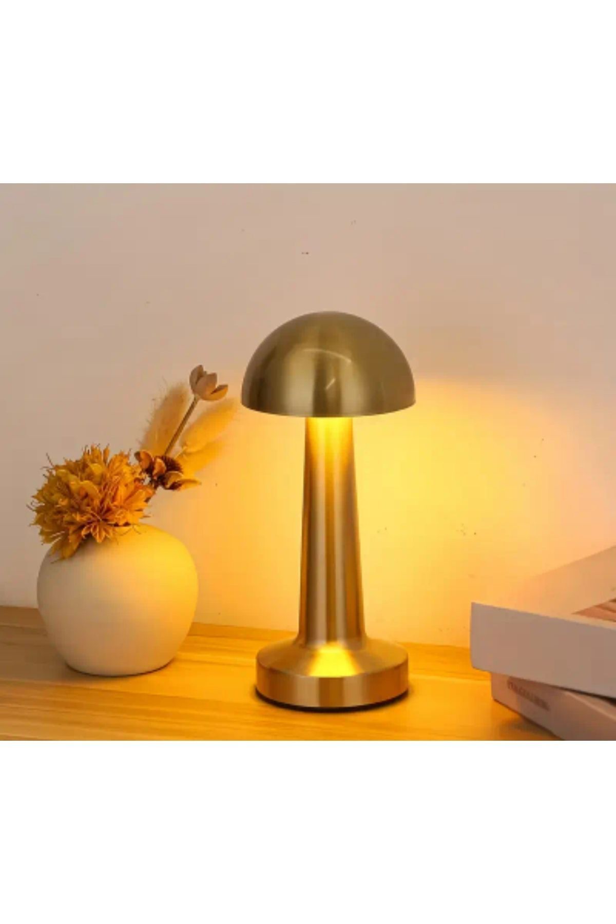 SerenityHaven Dokunmatik - Şarjlı 3 Renkli Mantar LED Lamba (Gold) - Dekoratif Gece Lambası