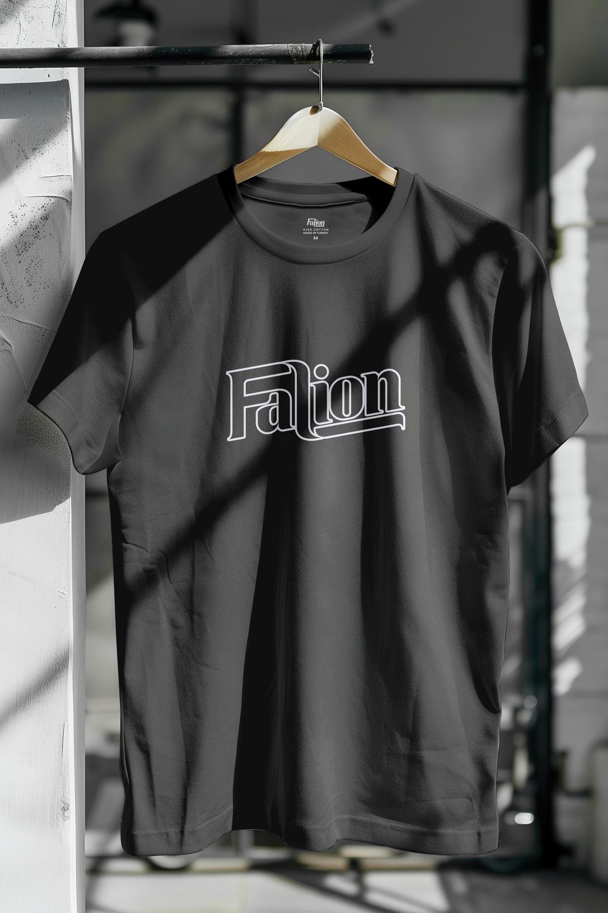 Falion %100 Pamuk Logo Baskılı Slim Fit Dar Kesim Bisiklet Yaka Basic Tişört
