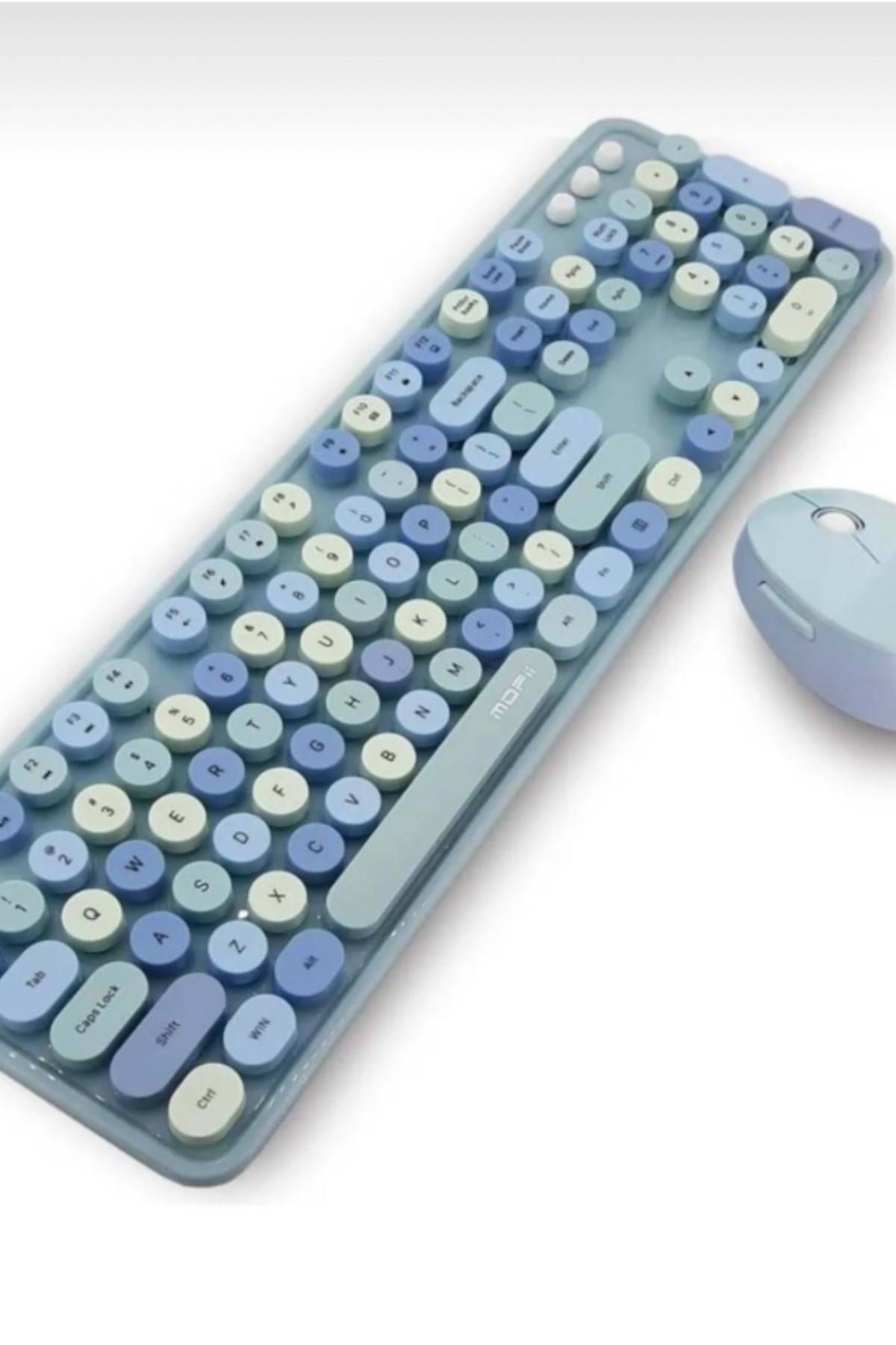 plentiful Plenfitul Mofii Sweet Serisi Renkli Kablosuz Klavye Mouse Set Türkçe Mavi