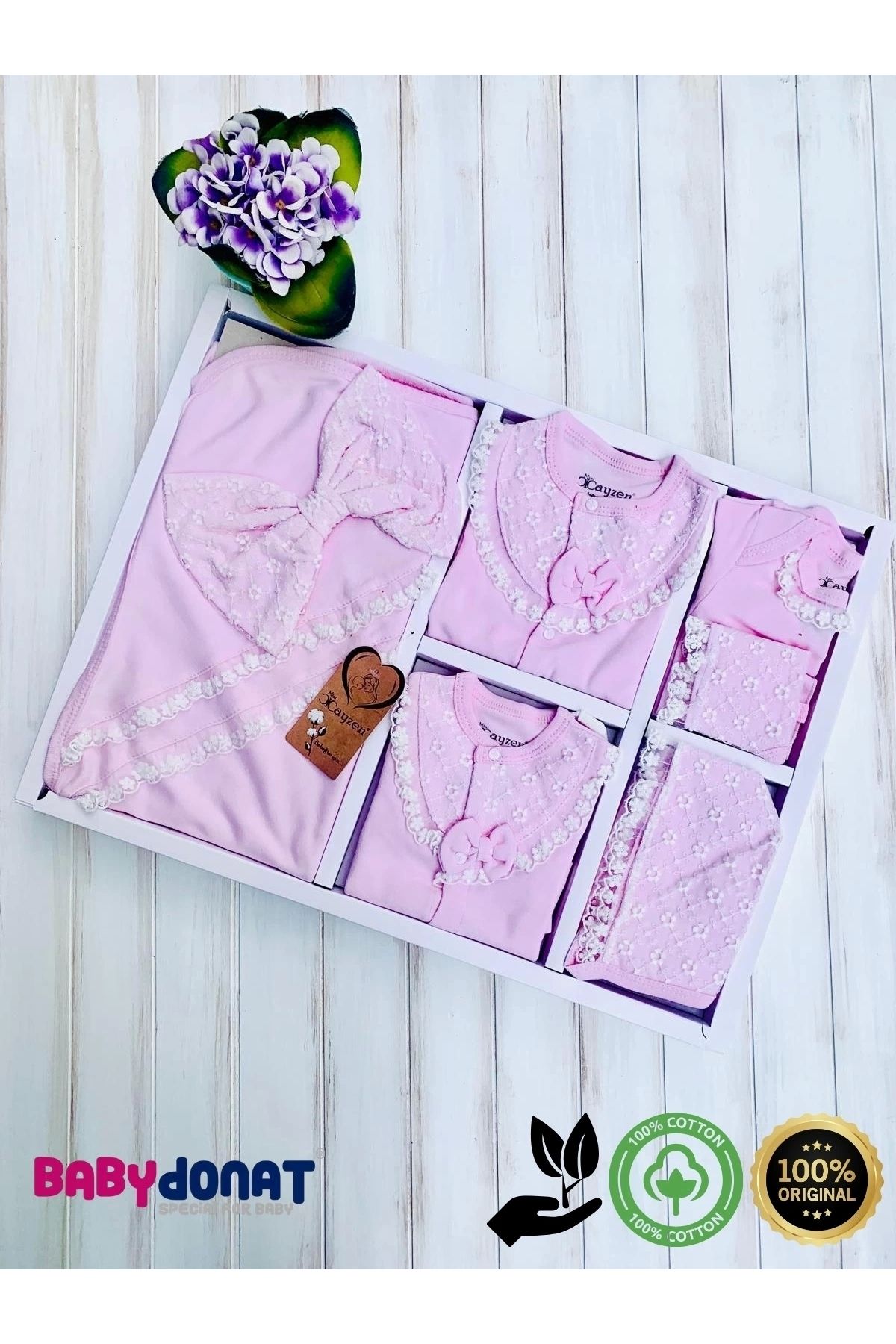 candar Dantelli Kız Bebek 10 Parça kız Bebek Hastane Çıkışı Kutulu Pembe