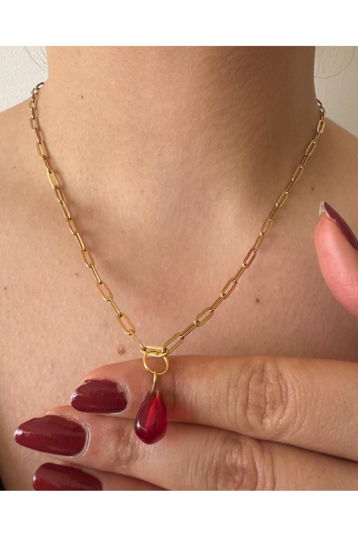 Mojo Jewellery El Yapımı Murano Nar Kolye | Altın Kaplama Çelik Zincir | Bolluk ve Nazar Koruyucu