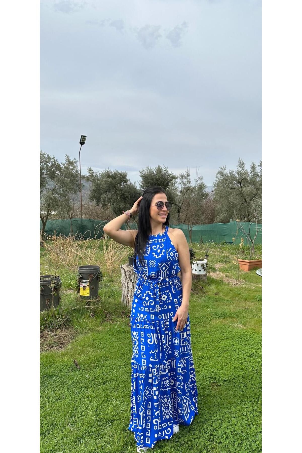 KTY TR KADIN HALTER YAKA UZUN ELBİSE %100 PAMUK VİSKON