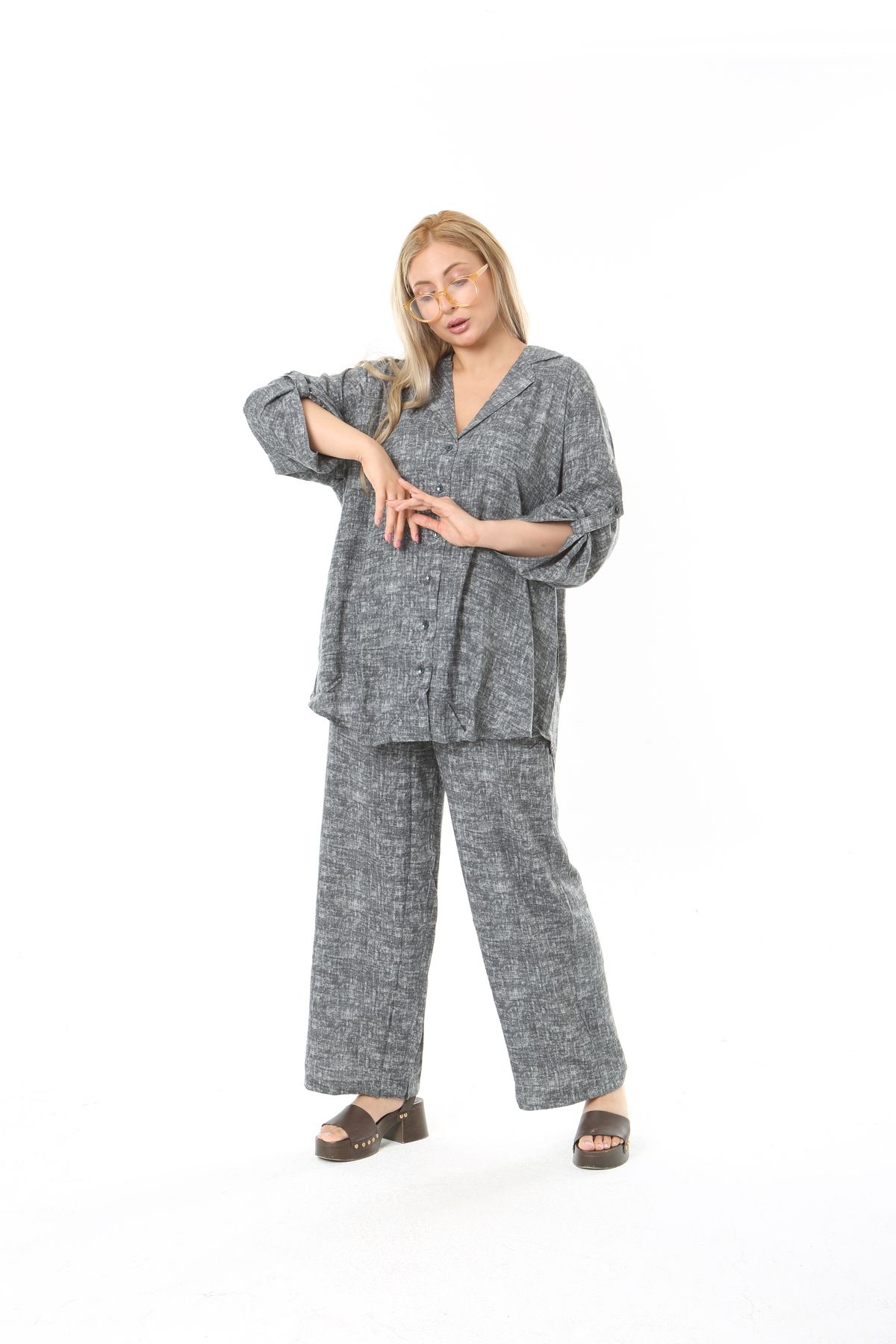 XL Modam-Linen Gray Bottom Top Set Large Size 7
