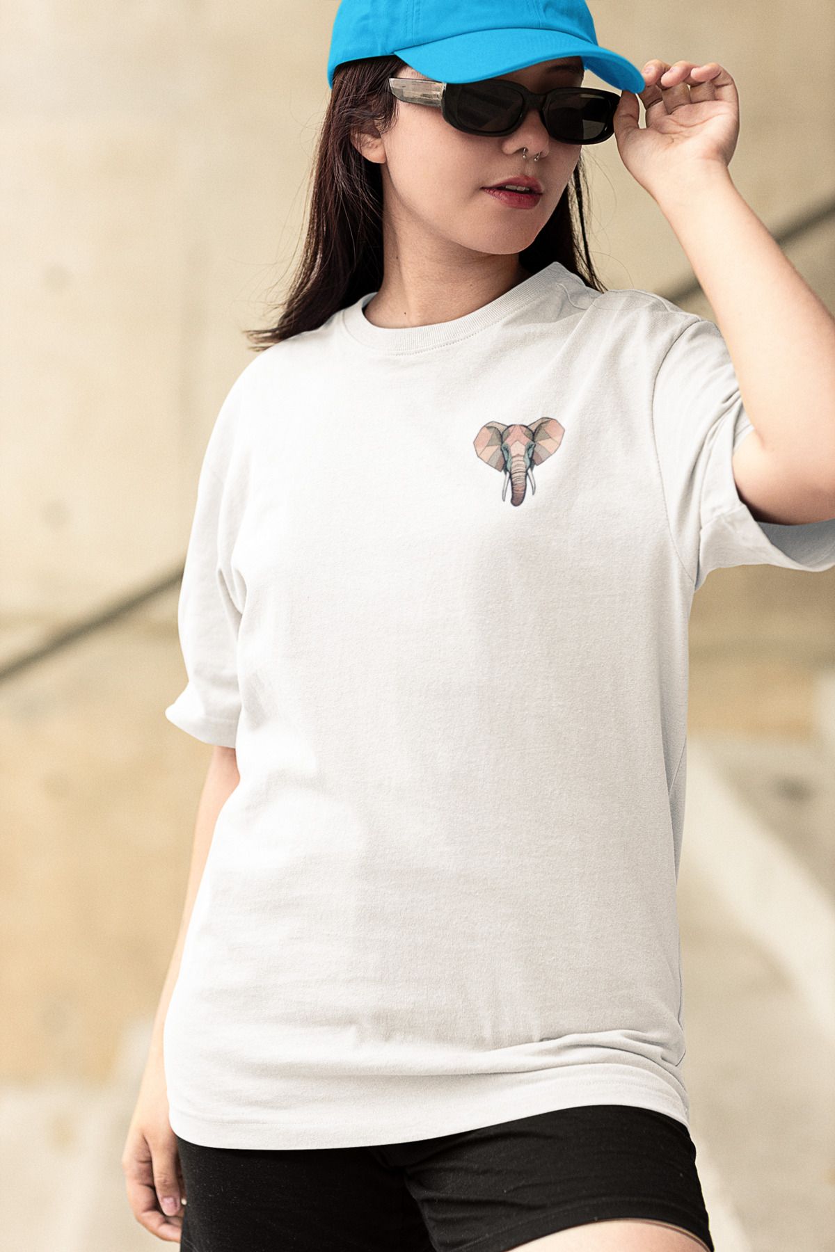 Merfy Wear Bestia Geometrica - Oversize - Unisex - %100 Pamuk - Bisiklet Yakalı Fil Baskılı Tişört