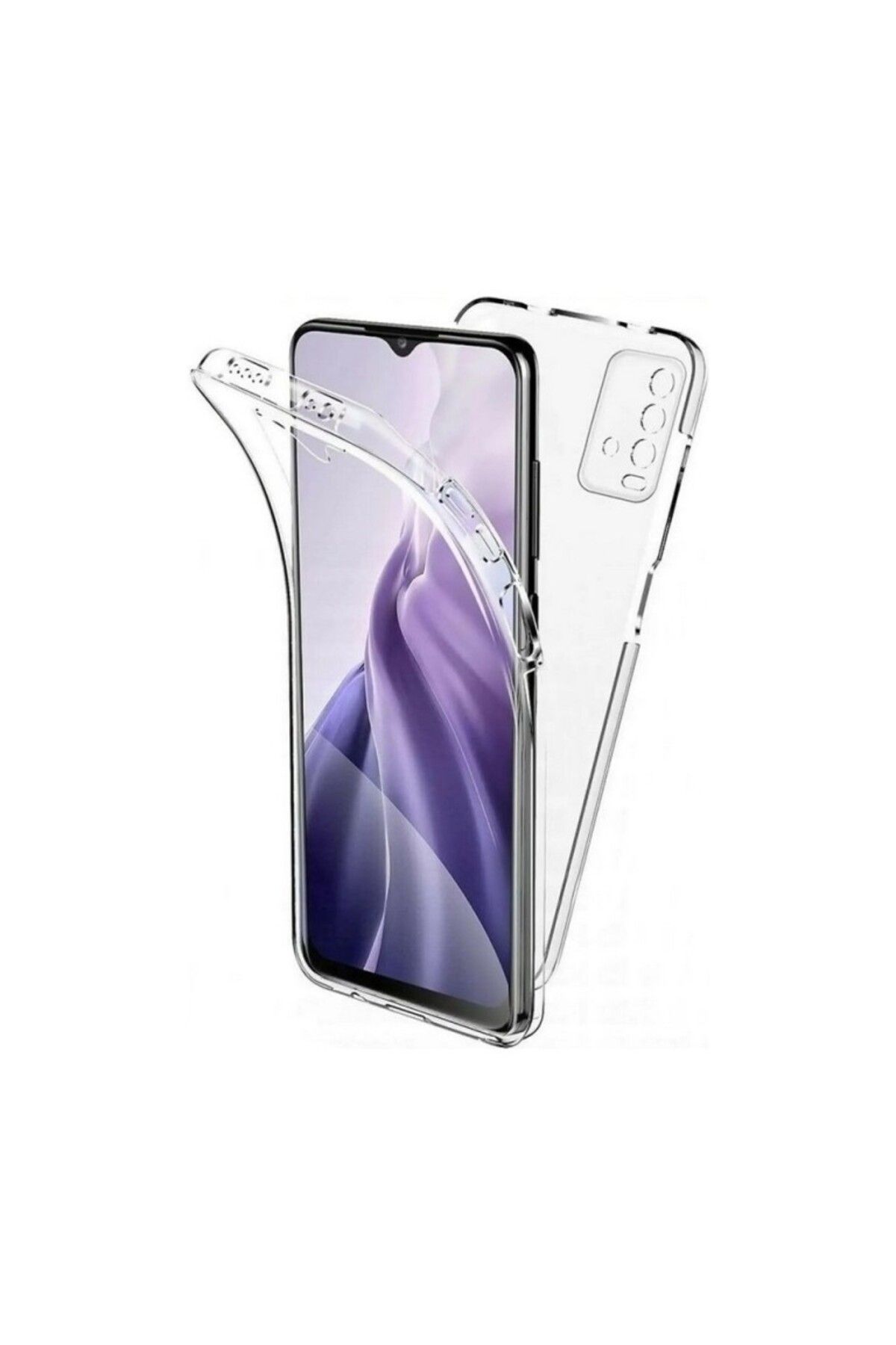 TezMax Xiaomi Redmi 9T Uyumlu 360° Ön Arka Tam Koruyucu Şeffaf Silikon Full Body Kılıf