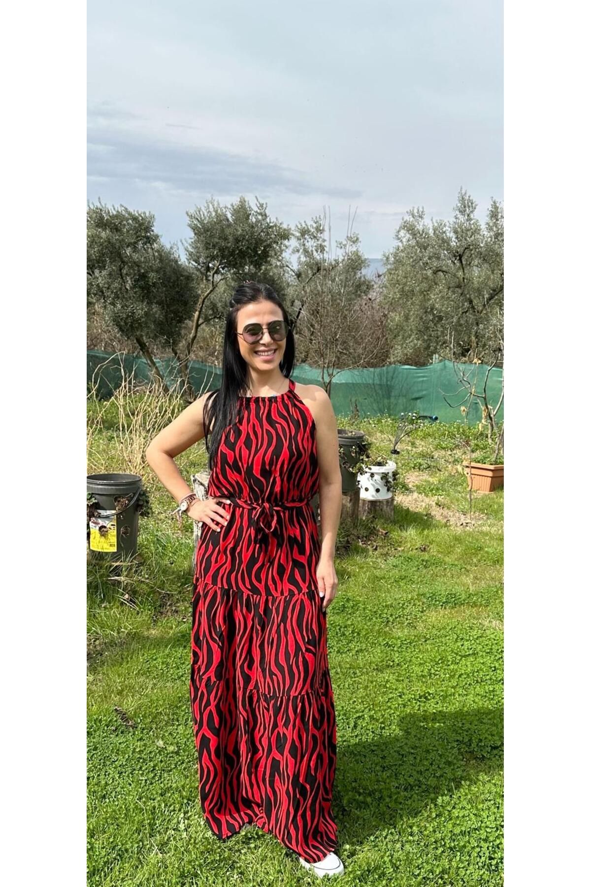 KTY TR KADIN HALTER YAKA UZUN ELBİSE %100 PAMUK VİSKON