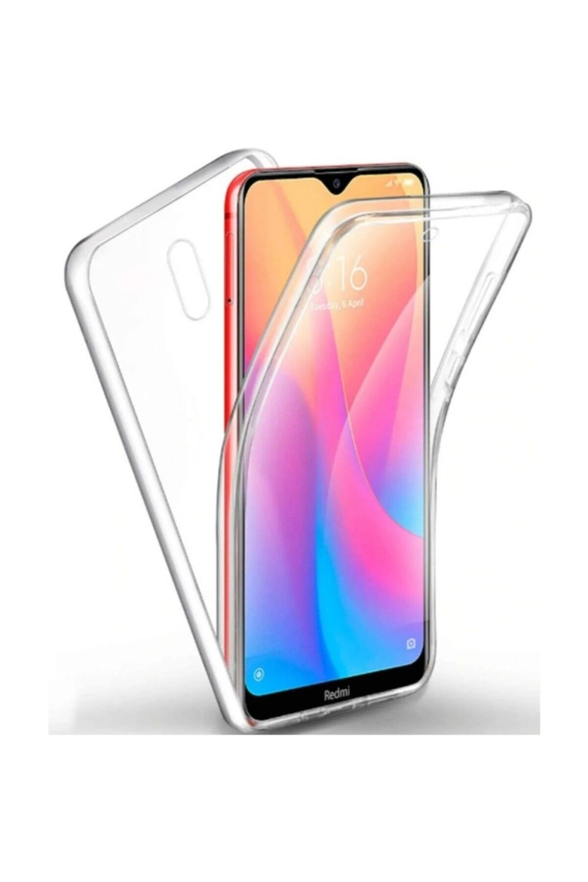 TezMax Xiaomi Redmi 8A Uyumlu 360° Ön Arka Tam Koruyucu Şeffaf Silikon Full Body Kılıf