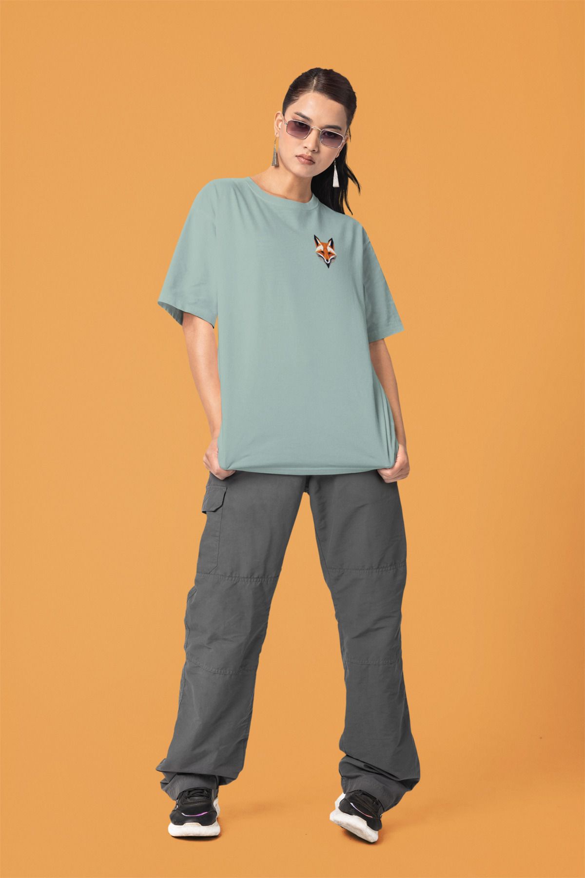 Merfy Wear Bestia Geometrica - Oversize - Unisex - %100 Pamuk - Bisiklet Yakalı Tilki Baskılı Tişört