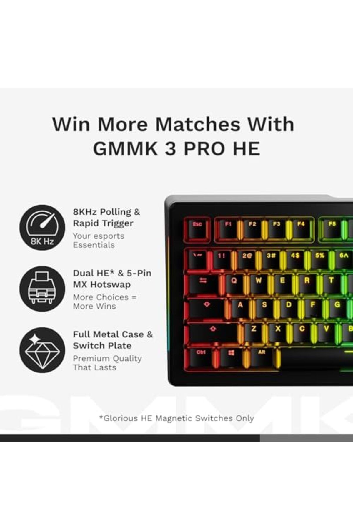 Glorious-Gaming GMMK 3 PRO HE: Rapid Trigger Keyboard, Hall Effect, Custom Modular Aluminum Body, 8K 8