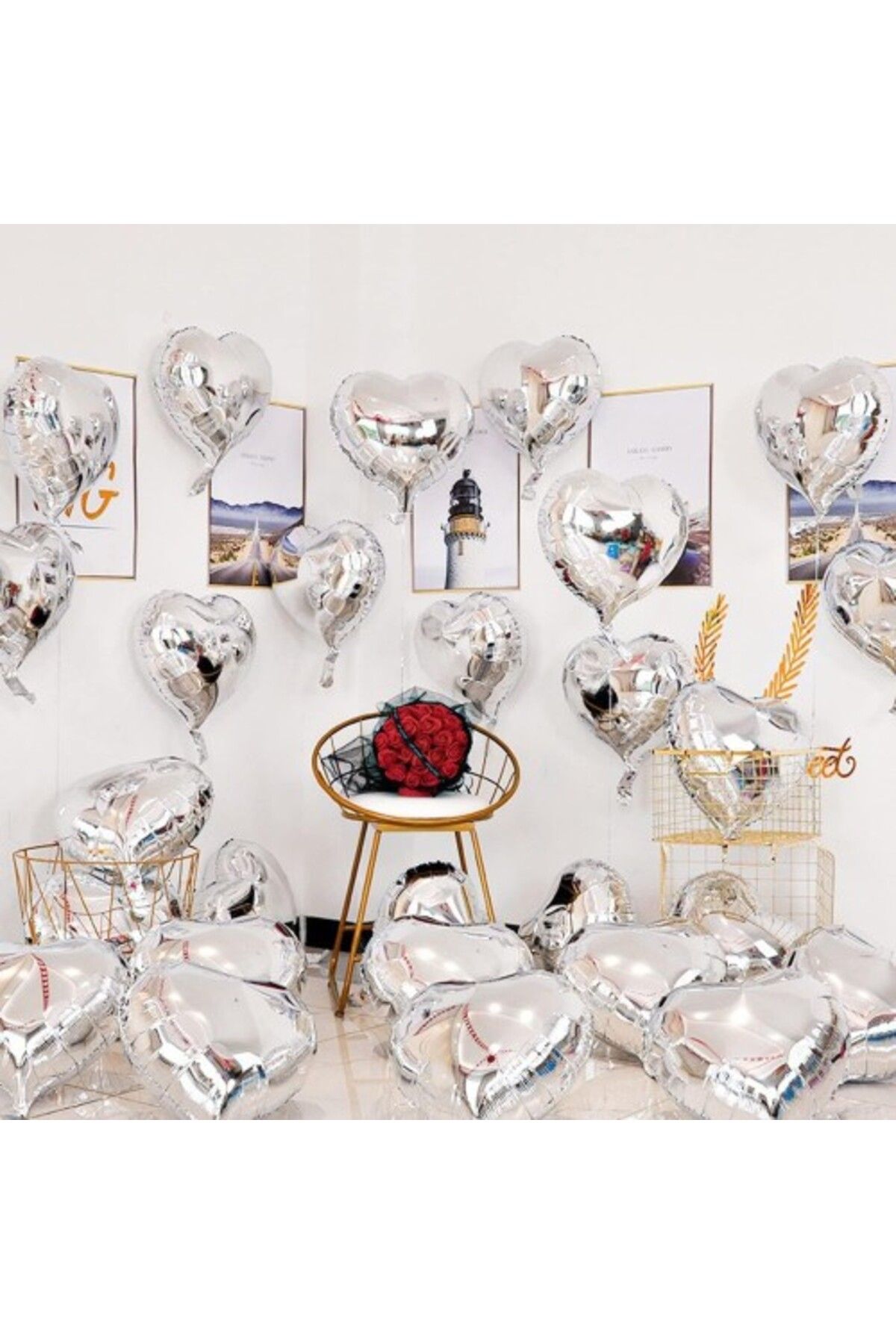 ForWhat Büro Ev Ofis Etkinik Balonları için 10ADET Silver Kalp Stil Uçan Folyo Balon Seti