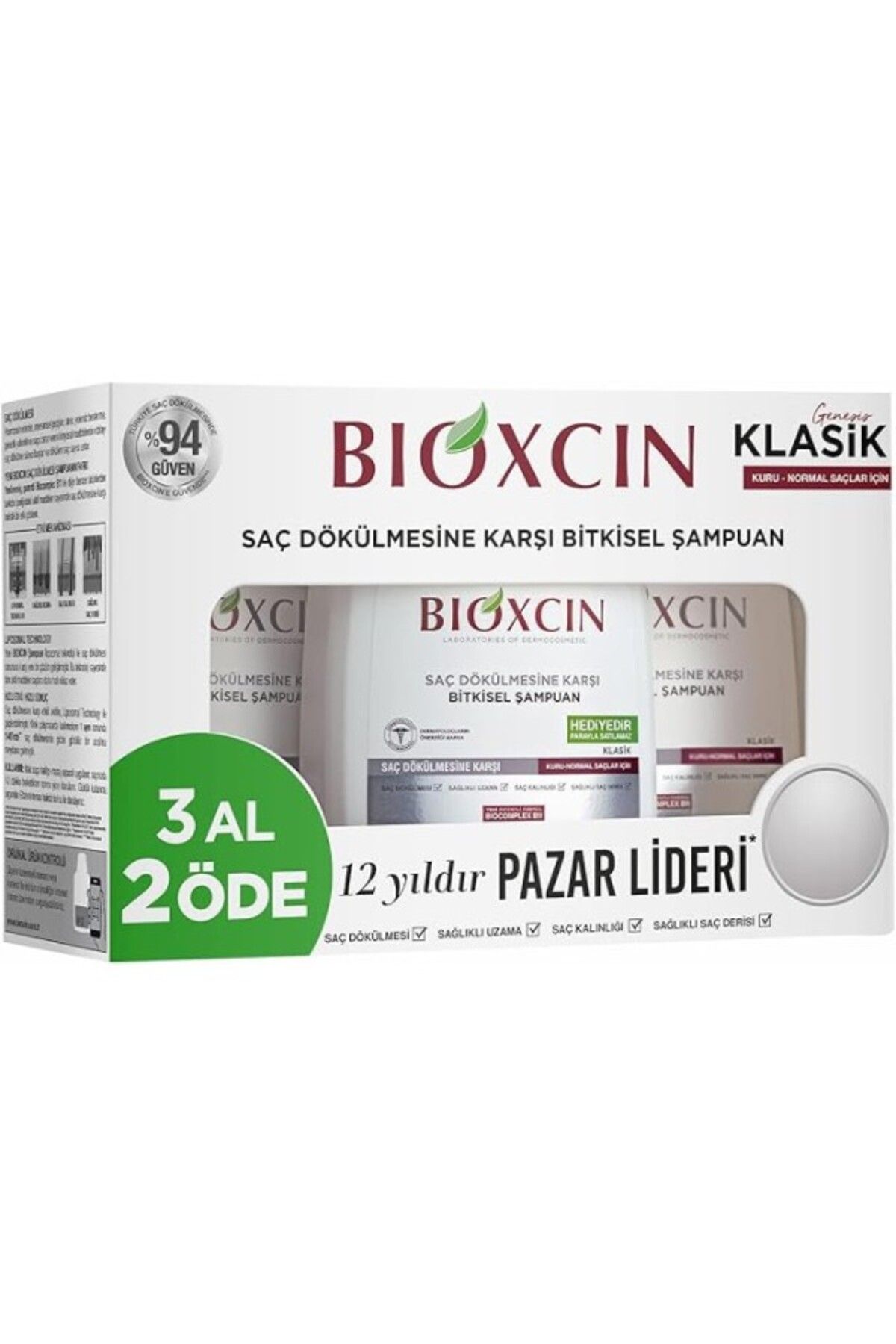 ShopZum Kuru &Amp; Normal Saçlar Saç Dökülmesine Karşı Bitkisel Şampuan 3&Apos;Lü Paket (3 X 300 Ml)