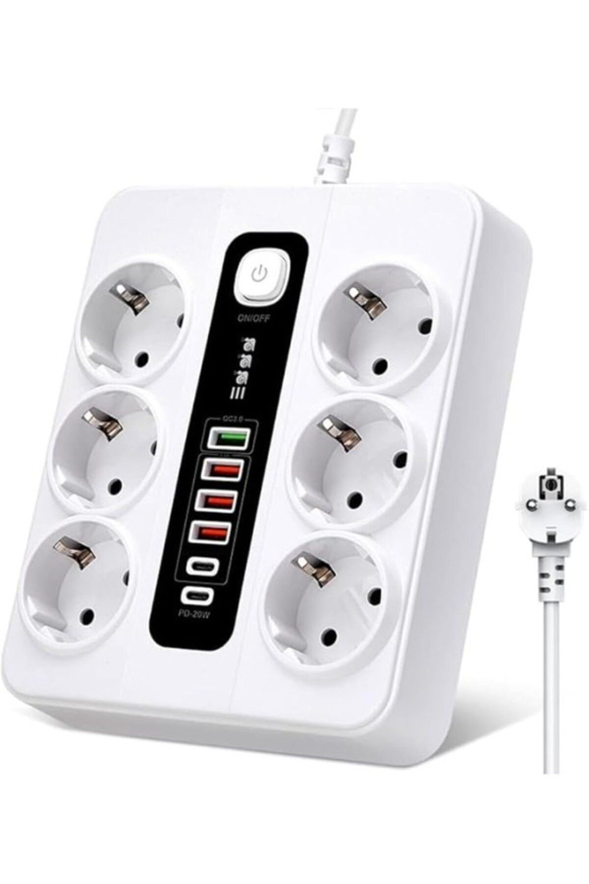 ShopZum Hp-H04 Termal Akım Korumalı 3000W 3.6 Amper 6 Lı Priz 2 Metre Uzatma Kablosu Çoklu Priz 4 Usb 2 Typ