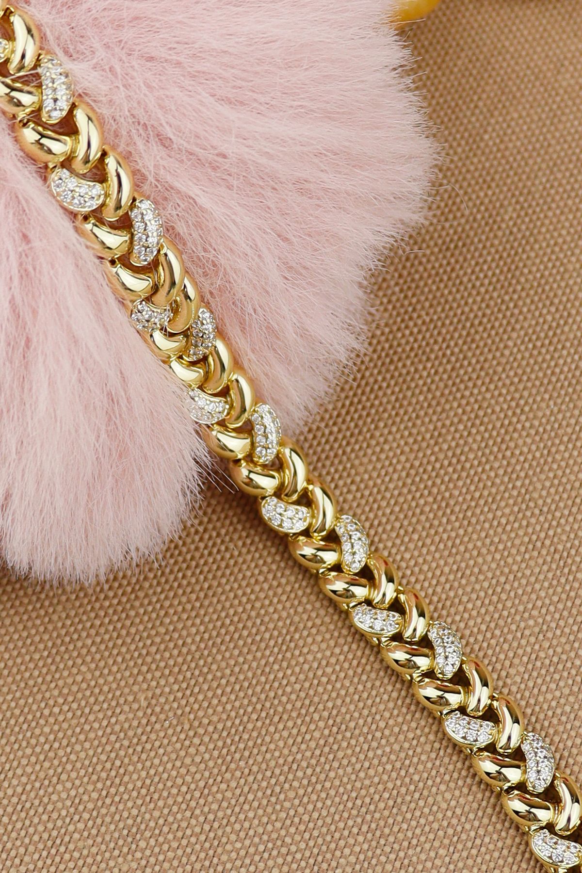 Keyifli Hayaller Xuping Bileklik - Vip Gold zirkon Taşlı Örgü Model Kalın Xuping Bileklik En:8mm 17+2cm Yeni sezon