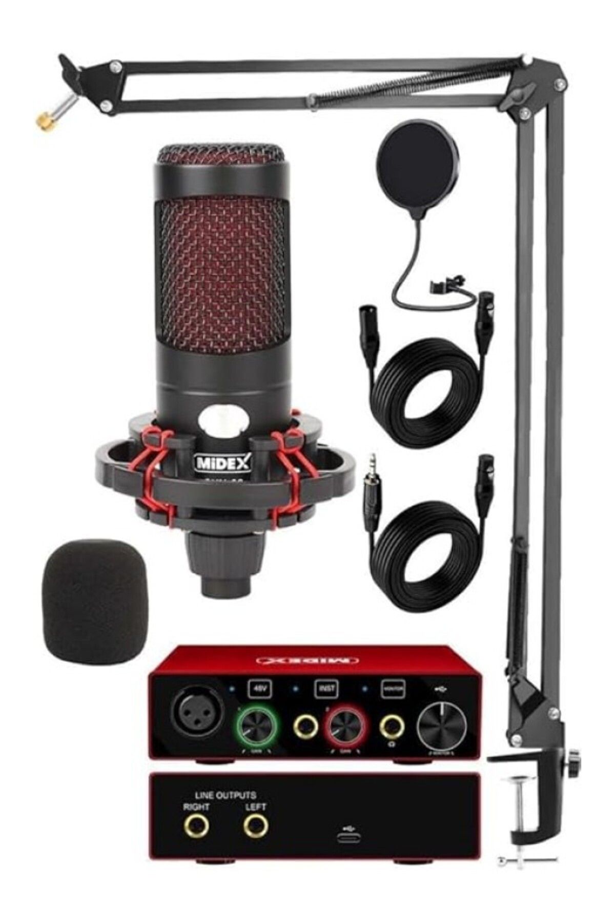 ShopZum Midex Cxn-30 Paket-4 Stüdyo Ses Kartlı Condenser Mikrofon Stand Seti