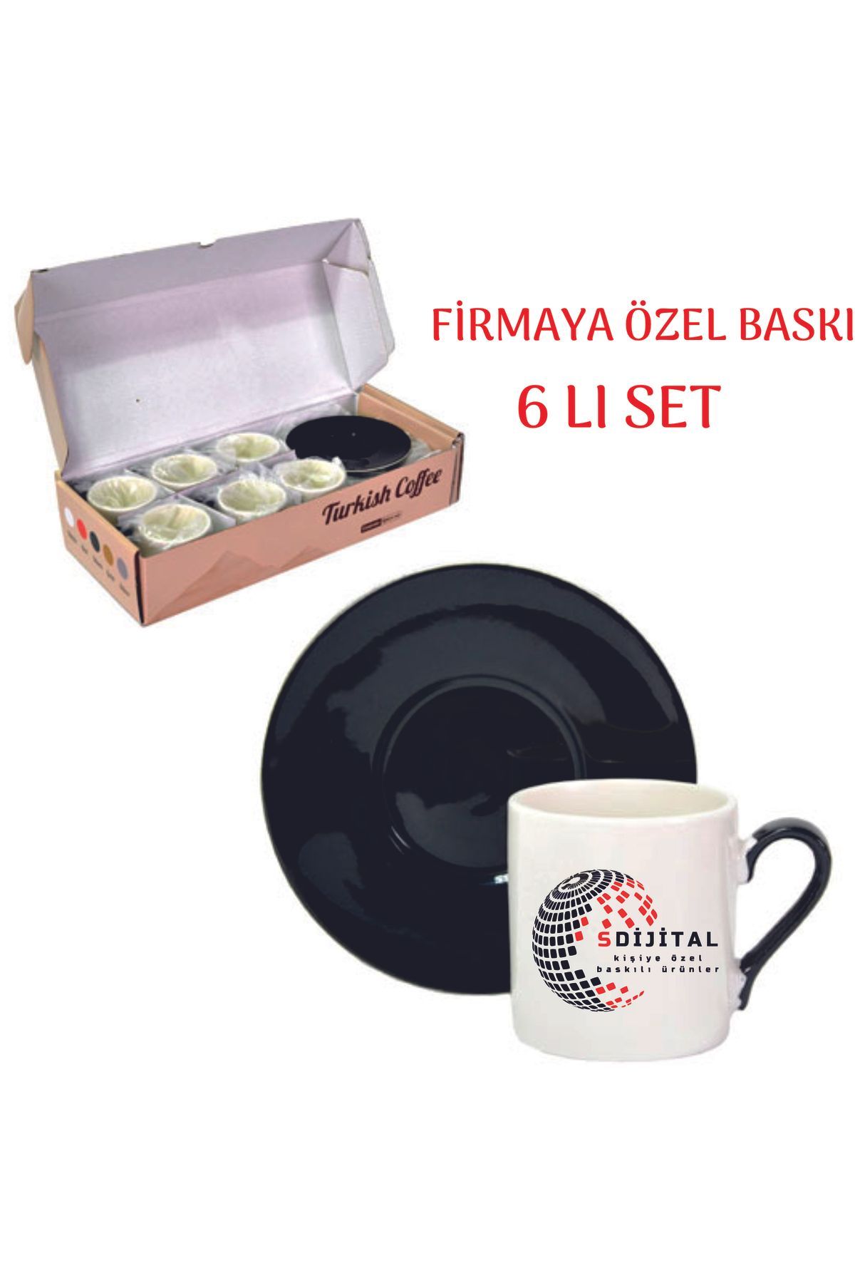 SIRADIŞI REKLAM Porselen Siyah Kahve Fincanı 6 'lı Set SİYAH