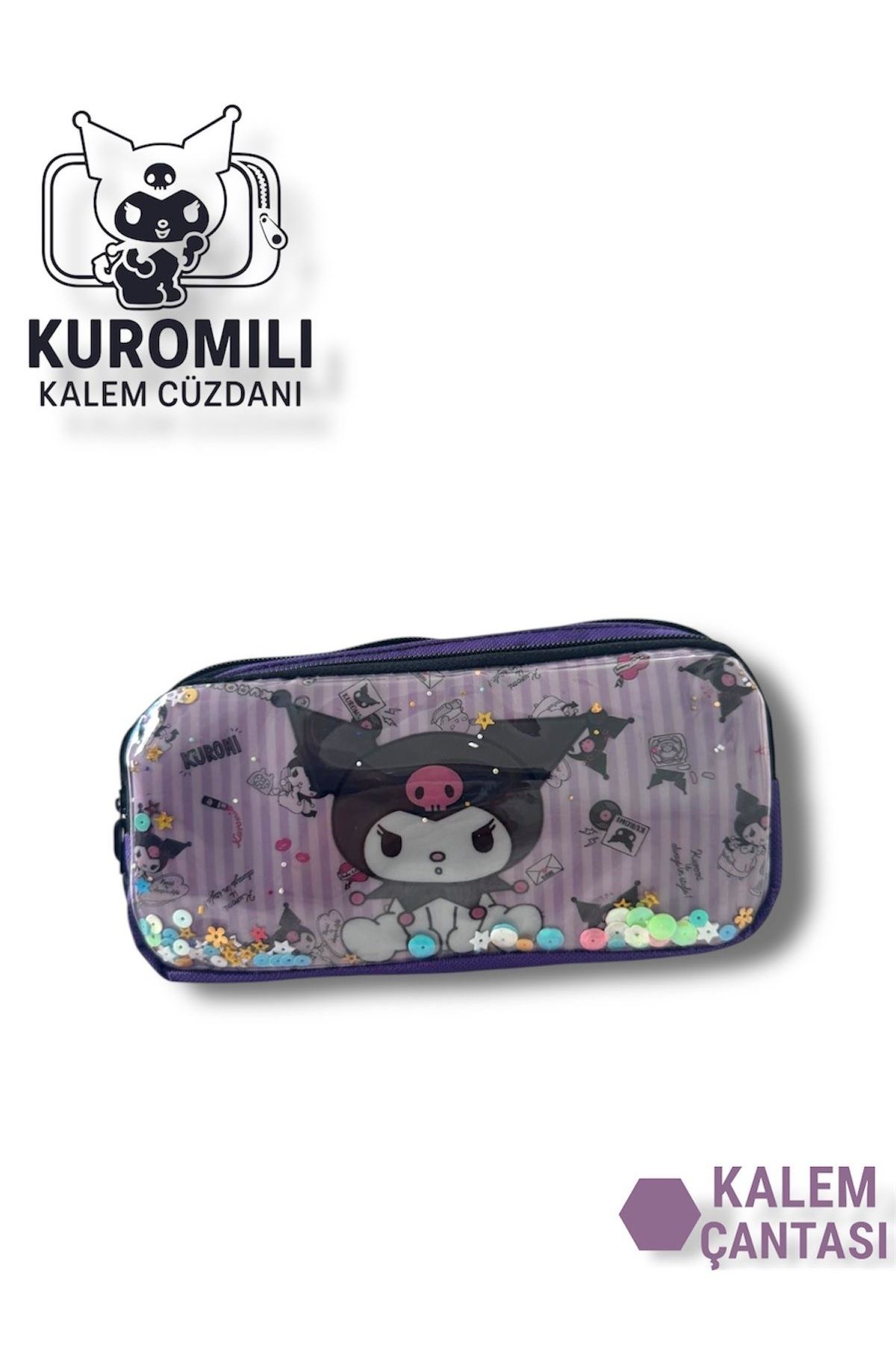 madam gold Kuromili Kalem Cüzdanı – Çift Fermuarlı, Canlı Mor