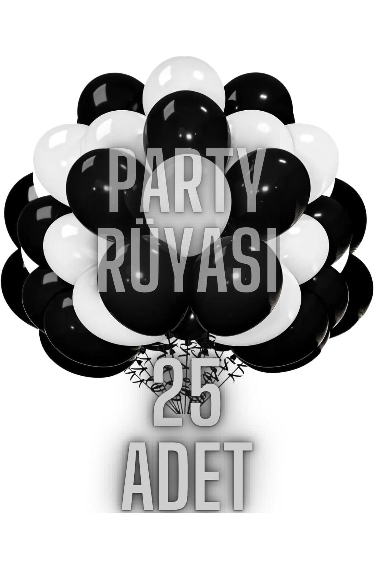 partyrüyası 25 Adet Siyah-Beyaz Metalik Balon 12 Inç Metalik Ekstra Parlak Renk