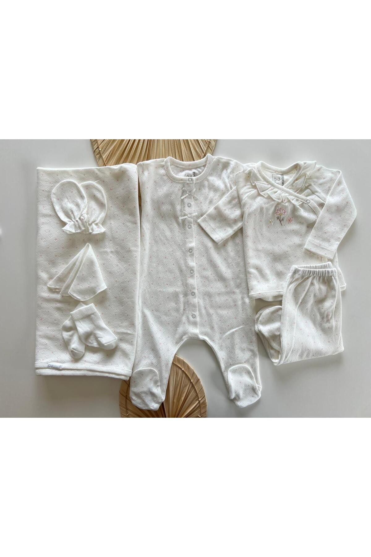MEYSKIDS Ajurlu Çiçek Nakışlı Hastane Çıkışı 10'lu Set